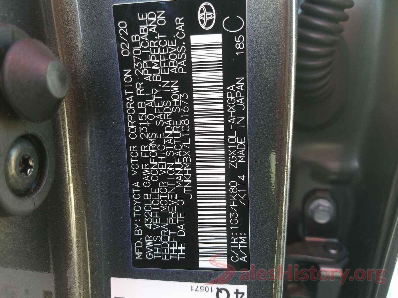 JTNKHMBX7L1081673 2020 TOYOTA C-HR