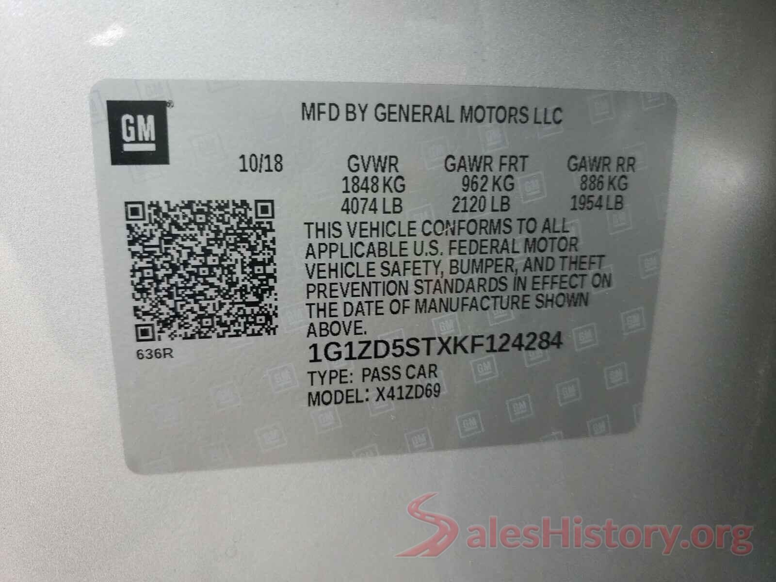 1G1ZD5STXKF124284 2019 CHEVROLET MALIBU