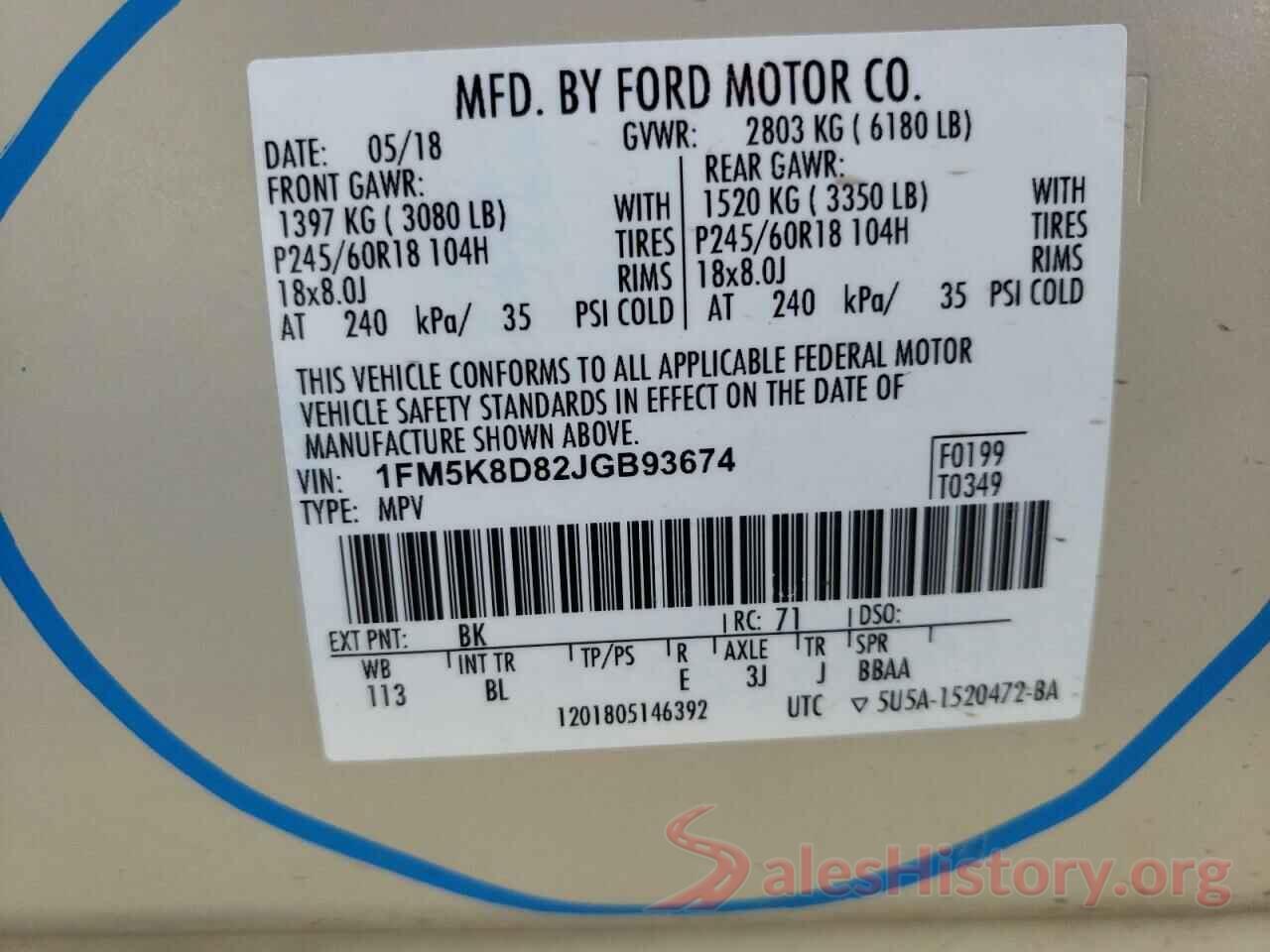 1FM5K8D82JGB93674 2018 FORD EXPLORER