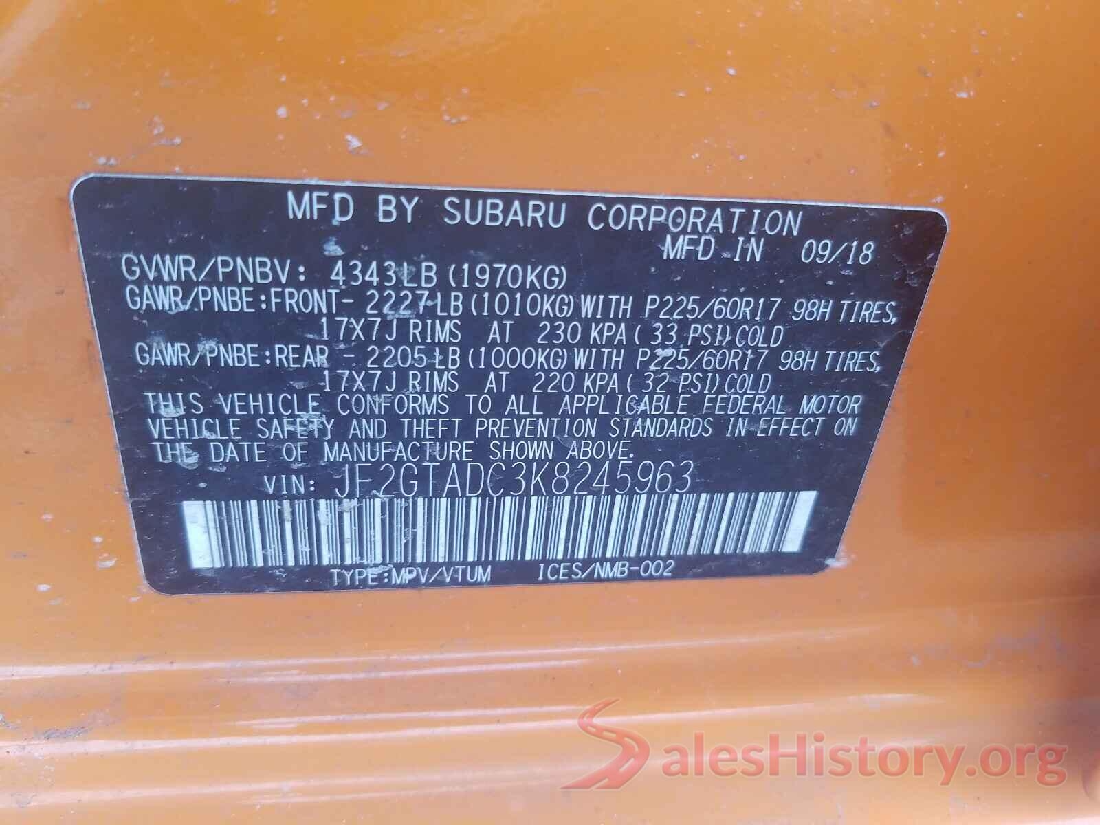 JF2GTADC3K8245963 2019 SUBARU CROSSTREK