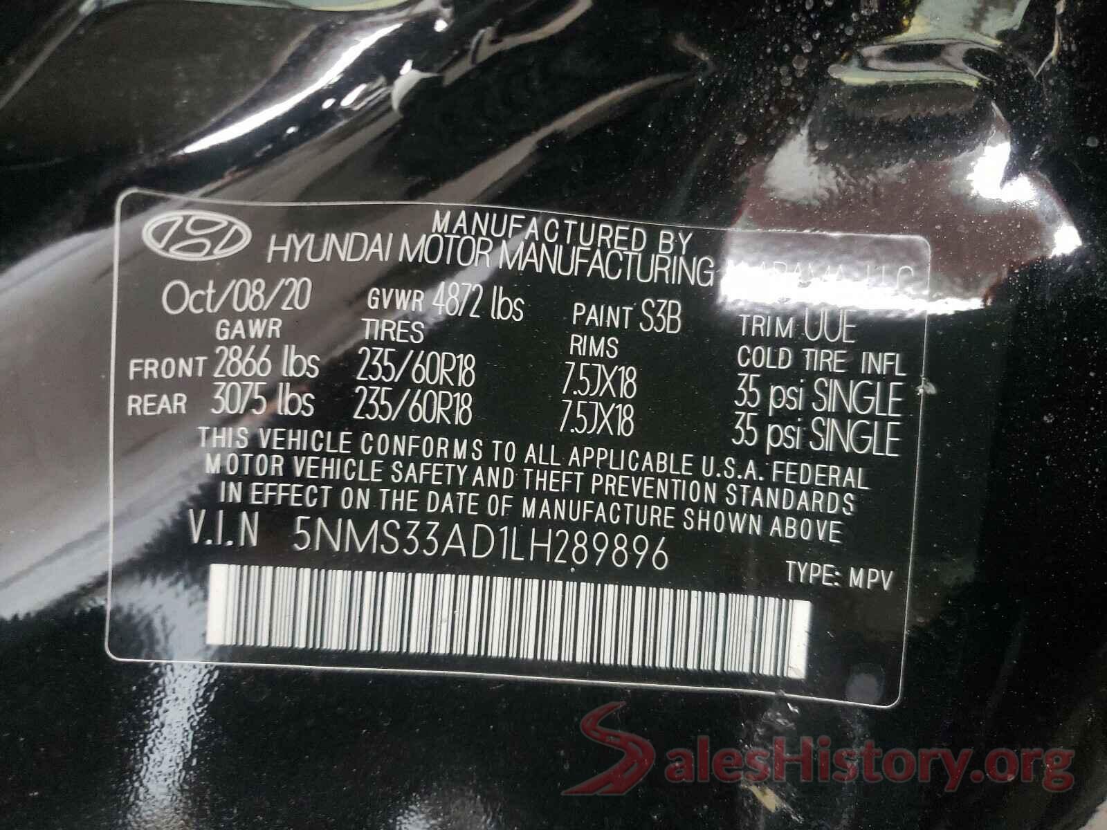 5NMS33AD1LH289896 2020 HYUNDAI SANTA FE