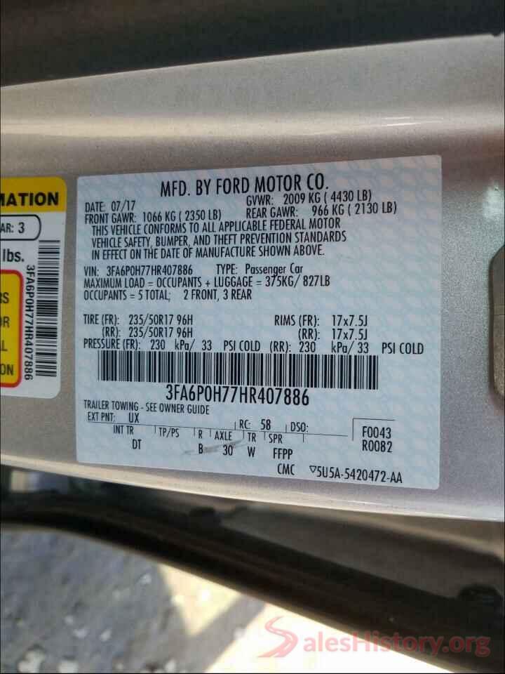 3FA6P0H77HR407886 2017 FORD FUSION