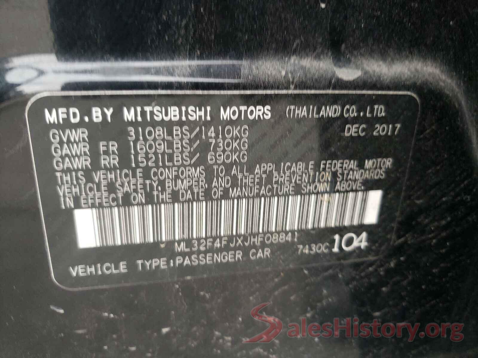 ML32F4FJXJHF08841 2018 MITSUBISHI MIRAGE