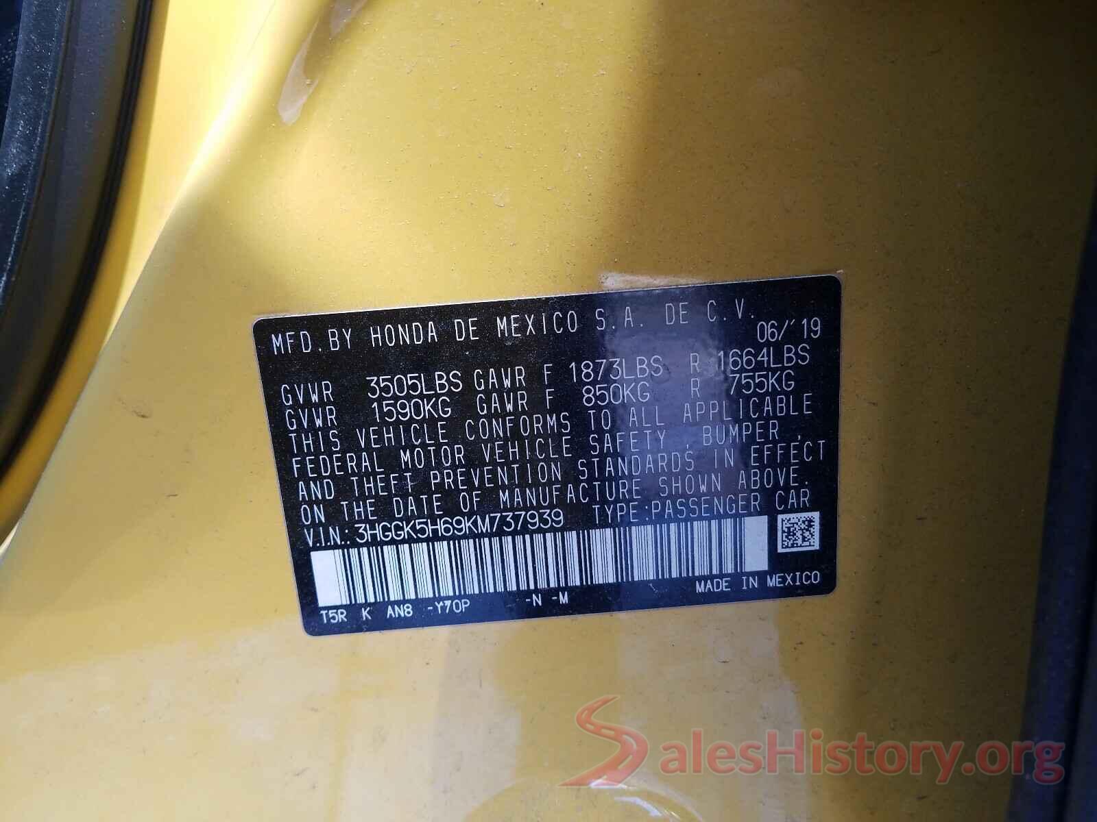 3HGGK5H69KM737939 2019 HONDA FIT