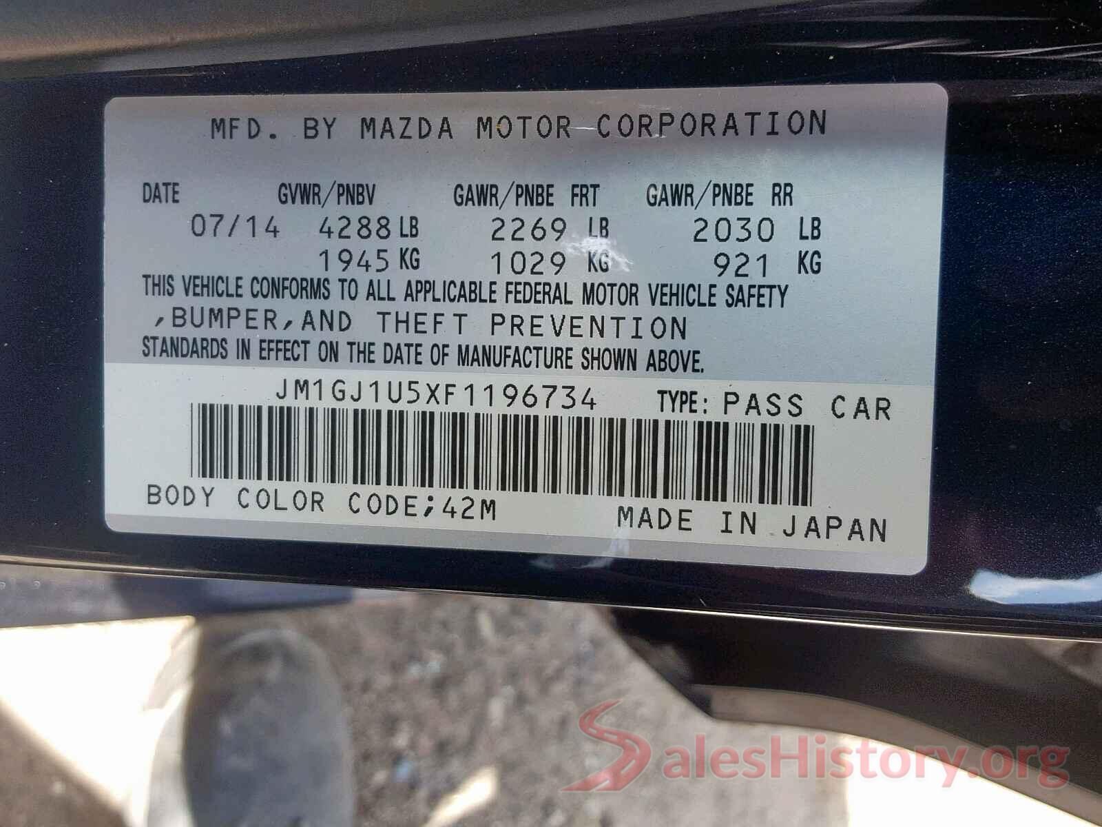 JM1GJ1U5XF1196734 2015 MAZDA 6