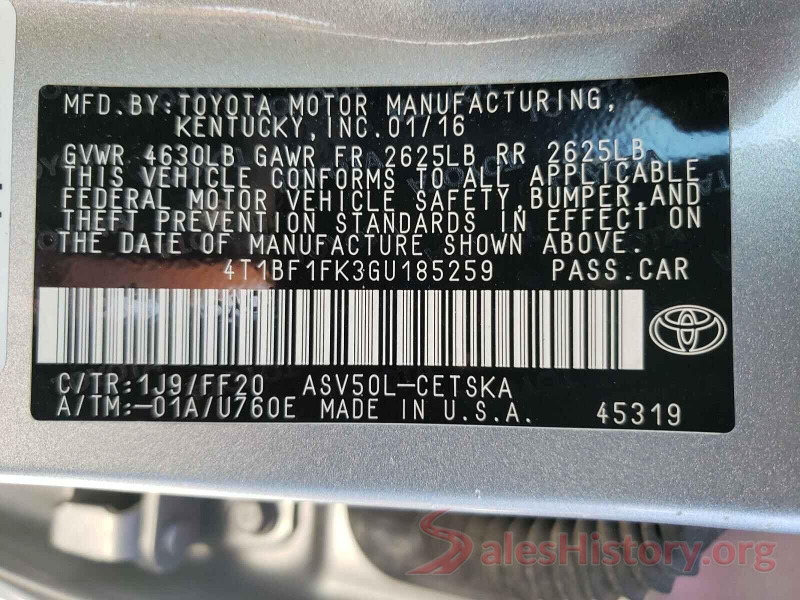 4T1BF1FK3GU185259 2016 TOYOTA CAMRY