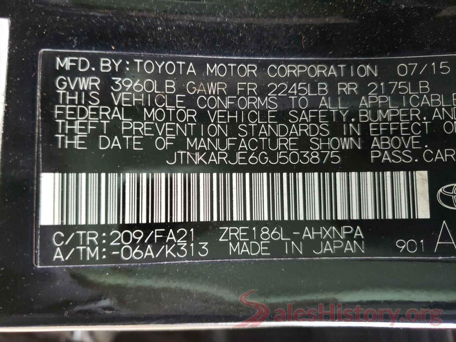 JTNKARJE6GJ503875 2016 TOYOTA SCION