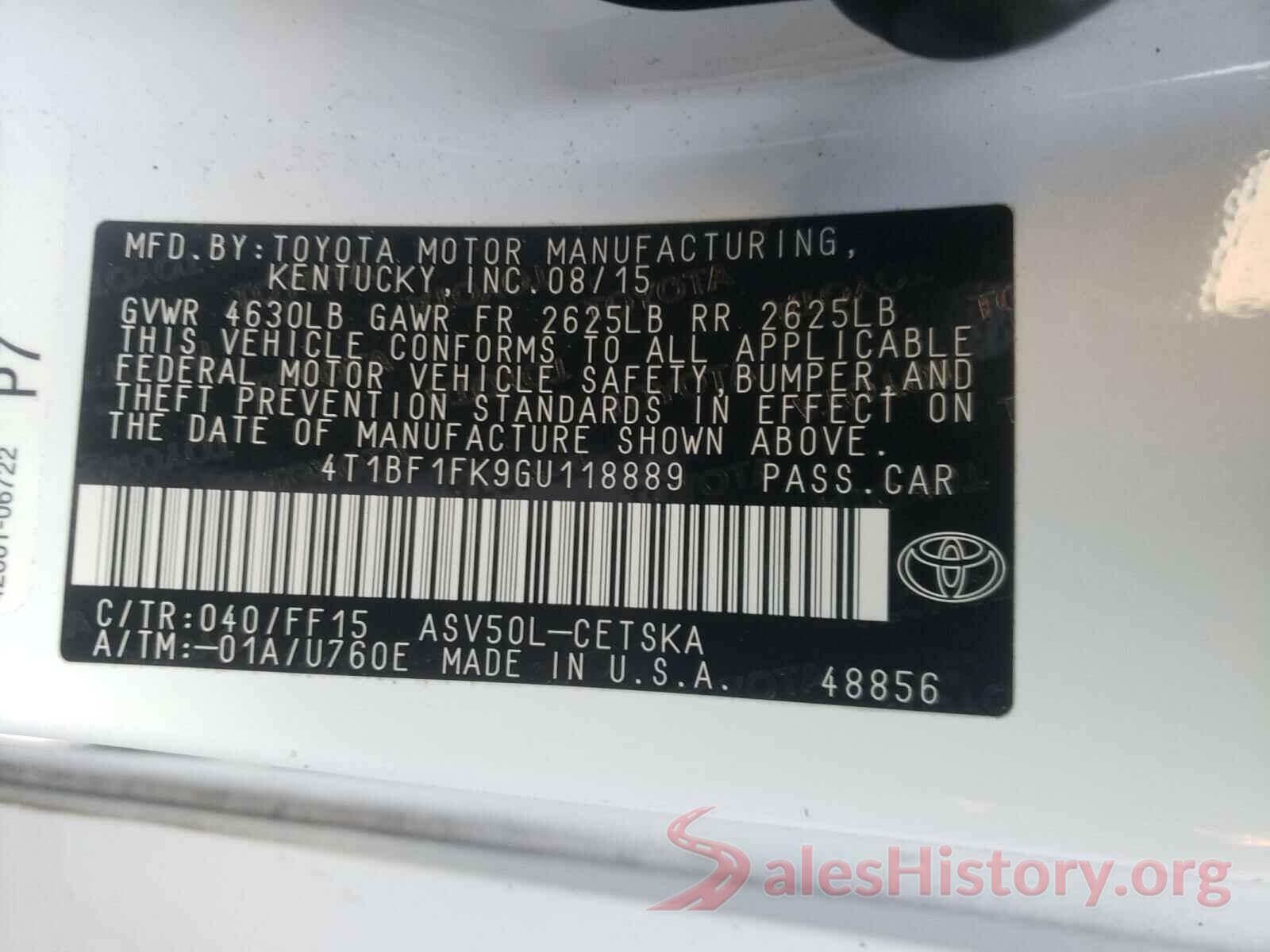 4T1BF1FK9GU118889 2016 TOYOTA CAMRY