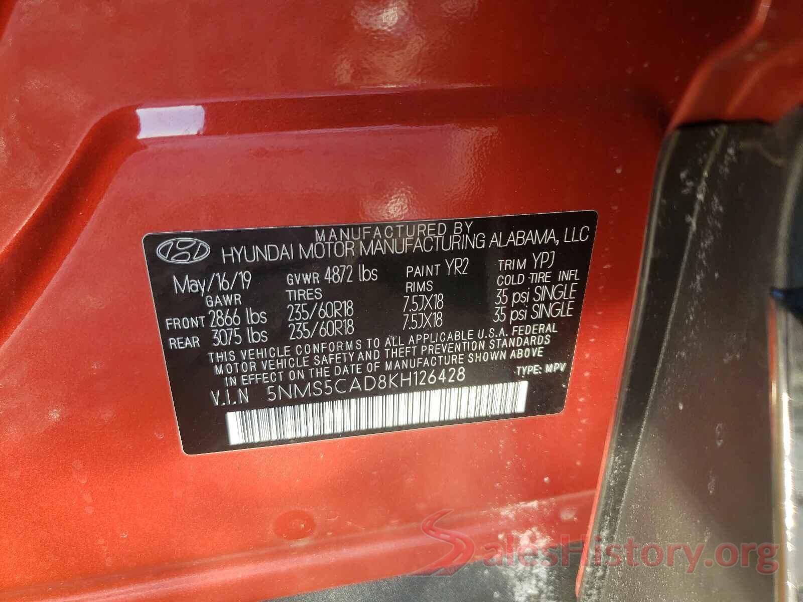 5NMS5CAD8KH126428 2019 HYUNDAI SANTA FE