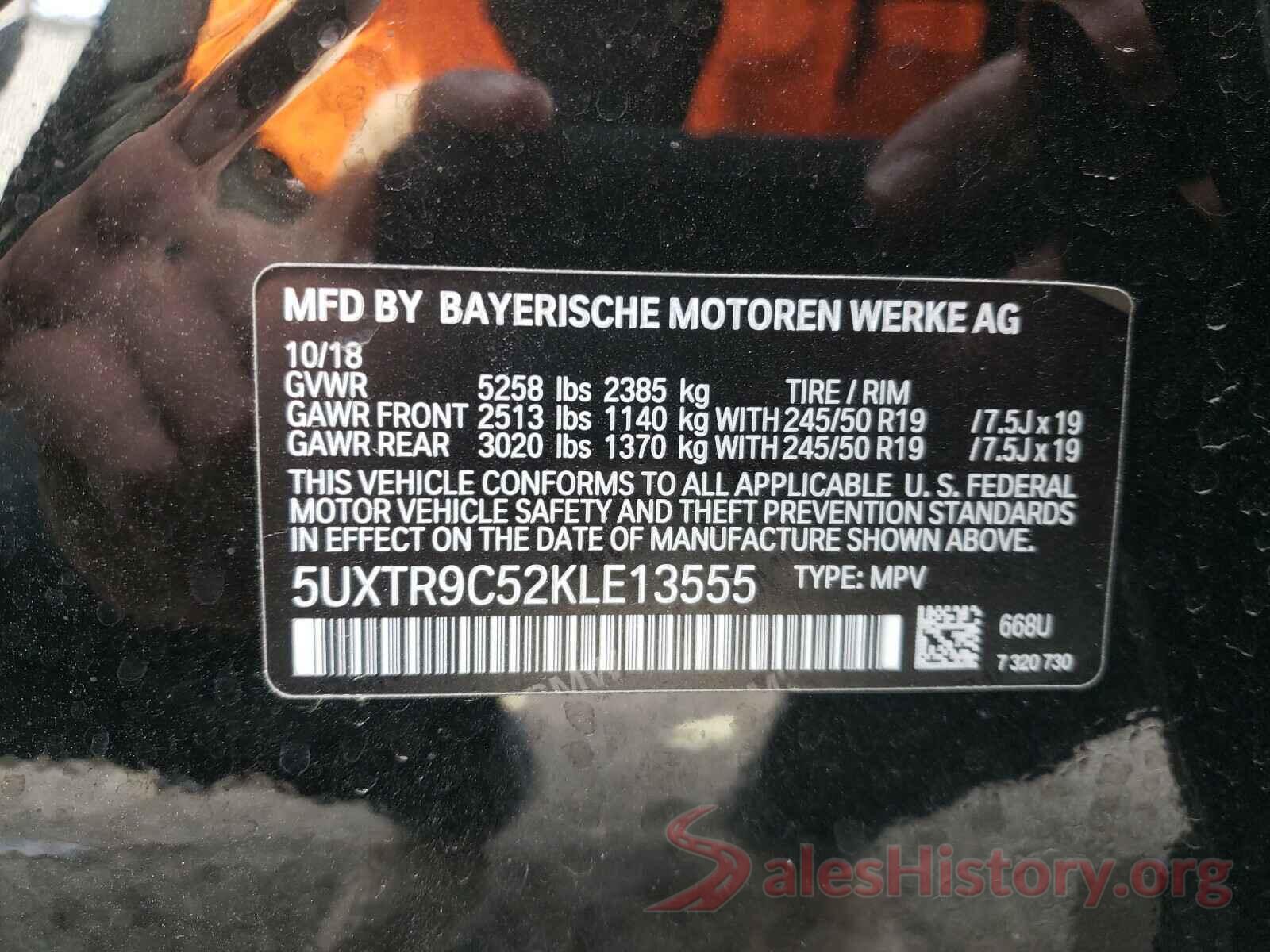 5UXTR9C52KLE13555 2019 BMW X3