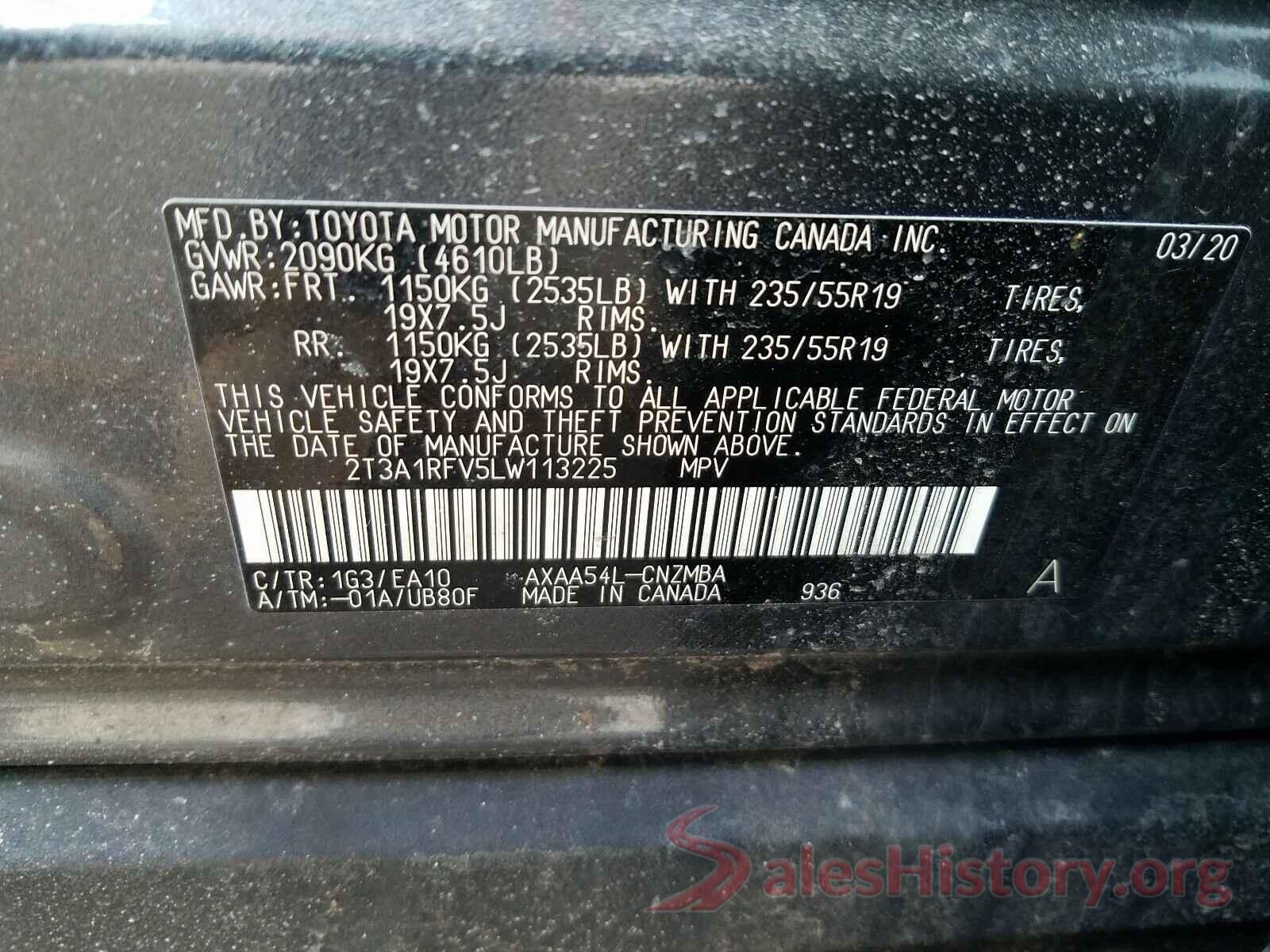 2T3A1RFV5LW113225 2020 TOYOTA RAV4