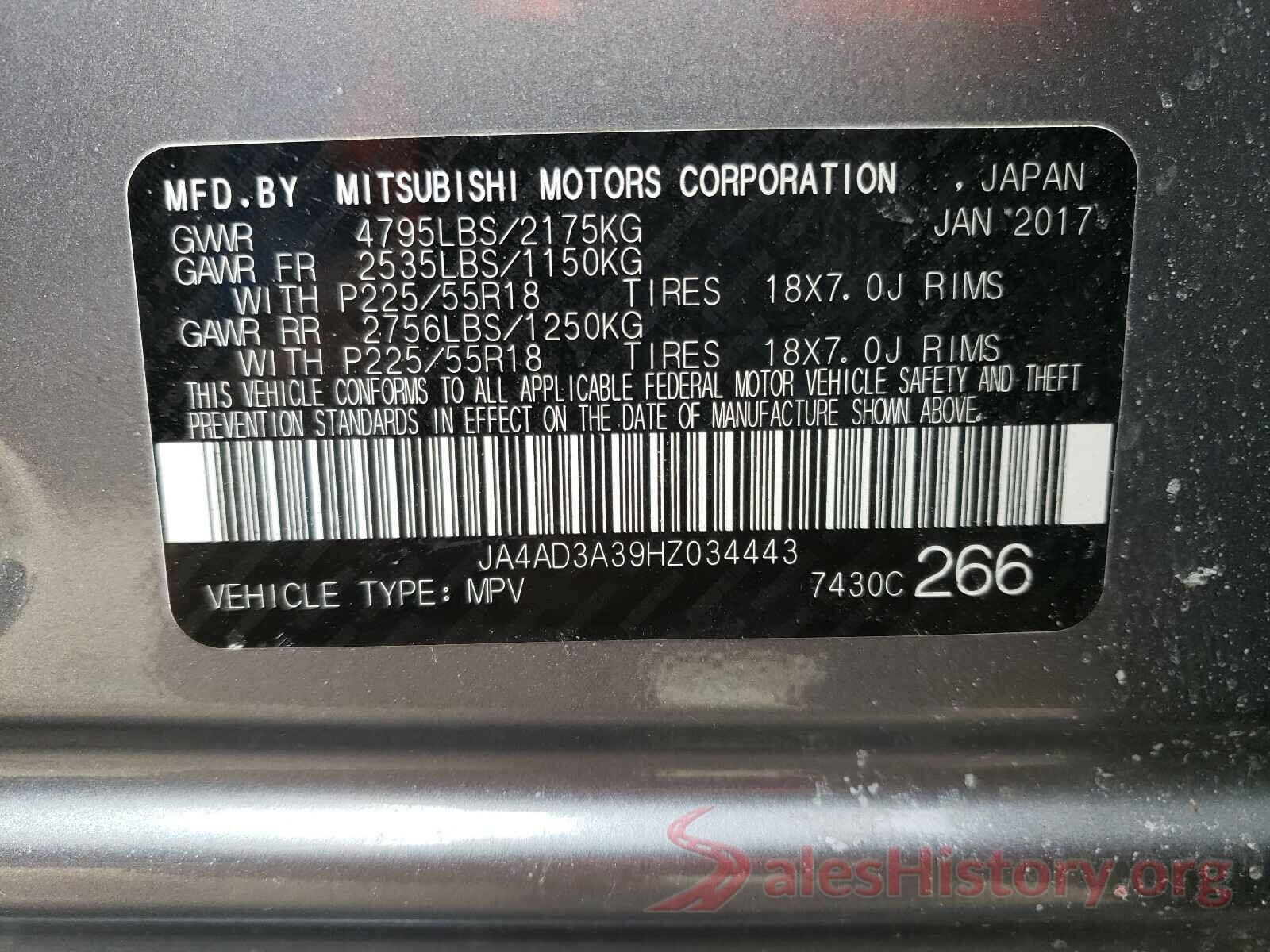 JA4AD3A39HZ034443 2017 MITSUBISHI OUTLANDER