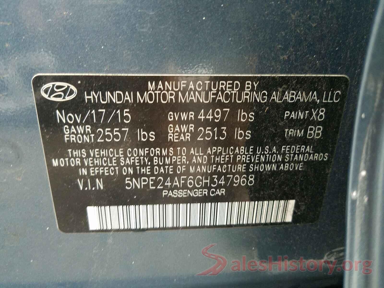 5NPE24AF6GH347968 2016 HYUNDAI SONATA