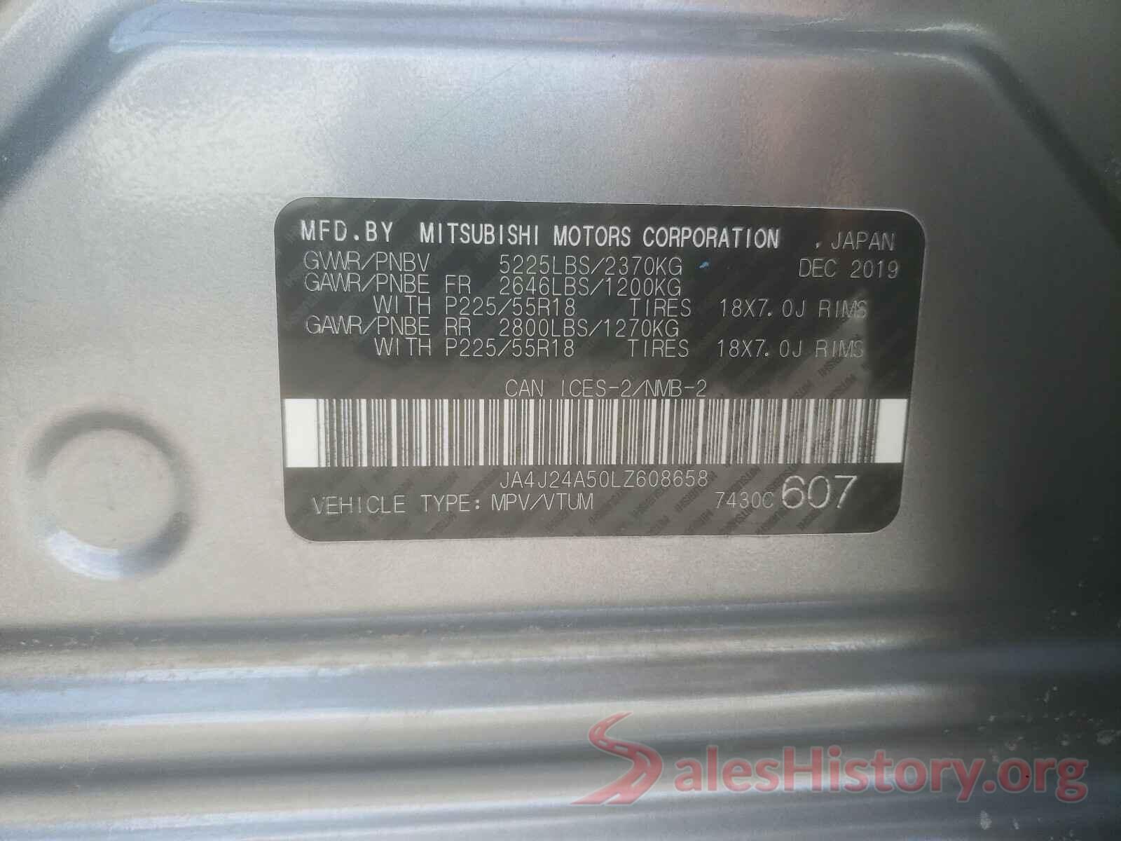 JA4J24A50LZ608658 2020 MITSUBISHI OUTLANDER