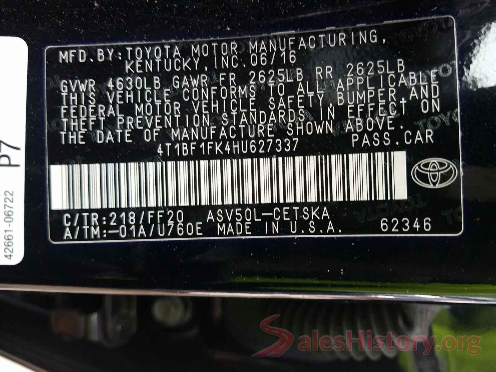 4T1BF1FK4HU627337 2017 TOYOTA CAMRY