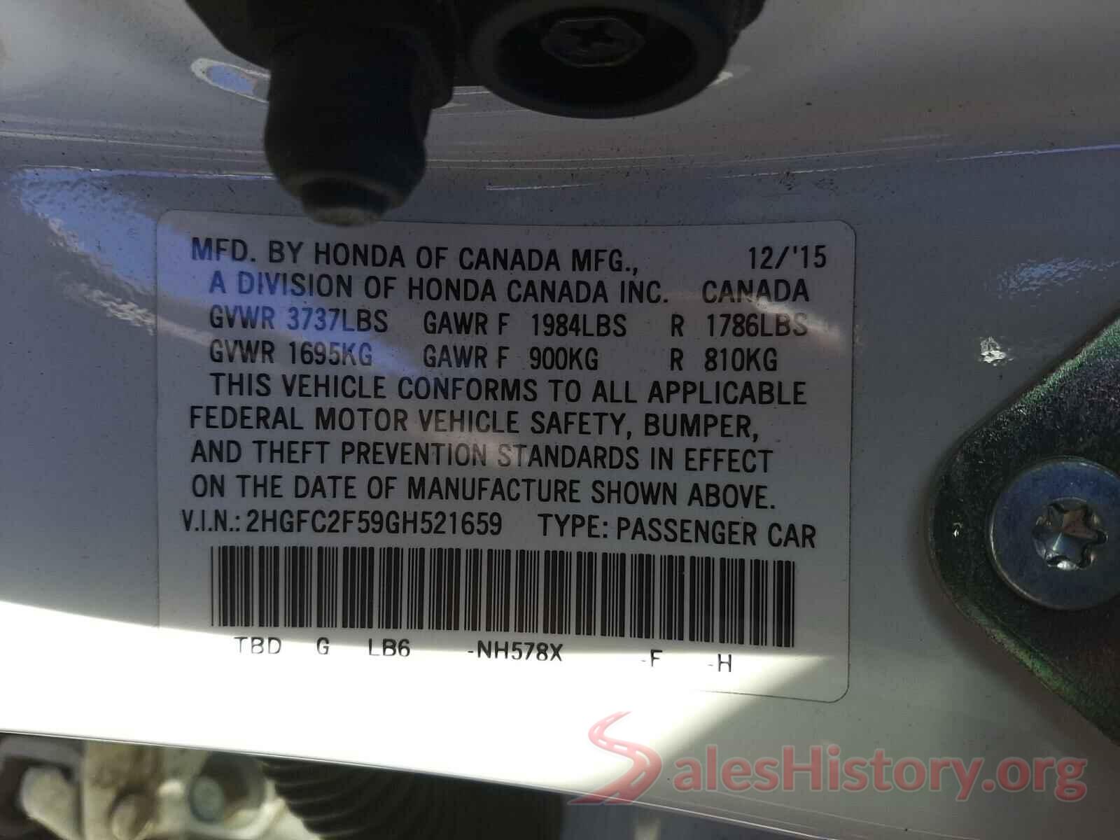 2HGFC2F59GH521659 2016 HONDA CIVIC