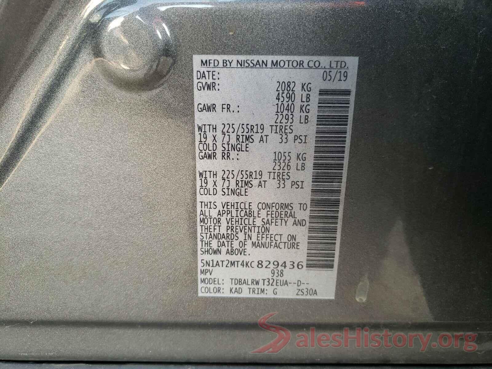 5N1AT2MT4KC829436 2019 NISSAN ROGUE