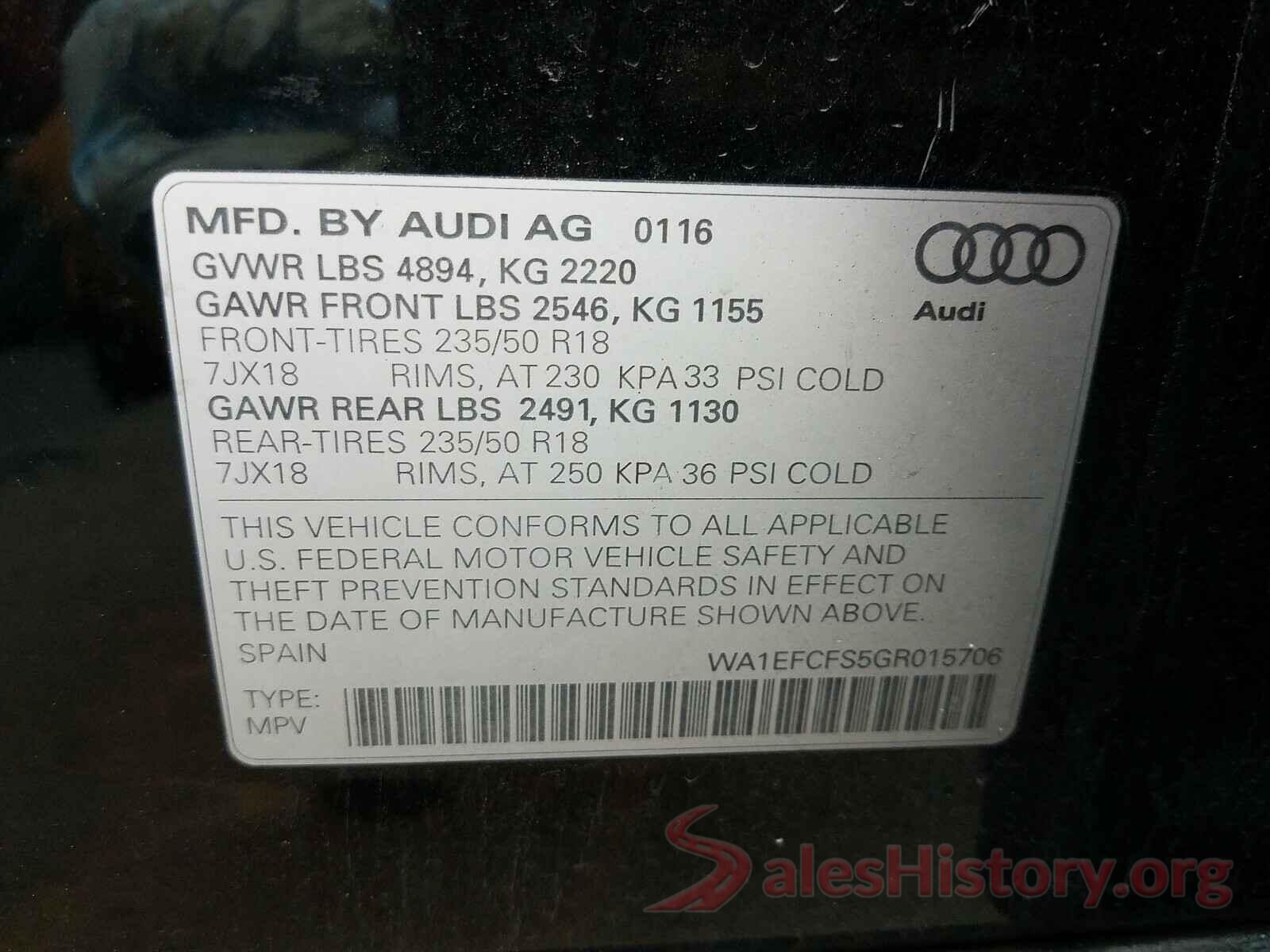 WA1EFCFS5GR015706 2016 AUDI Q3