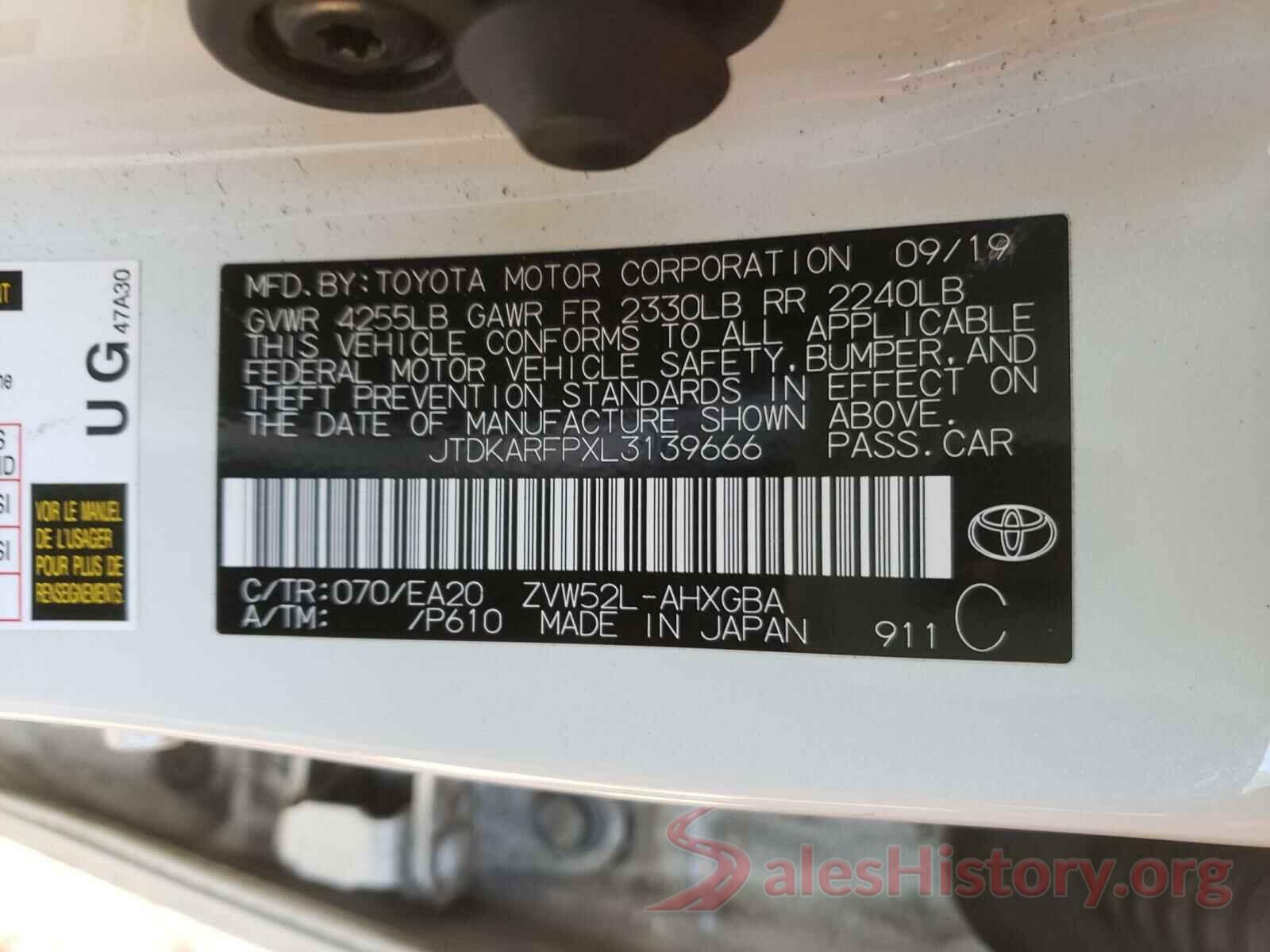 JTDKARFPXL3139666 2020 TOYOTA PRIUS