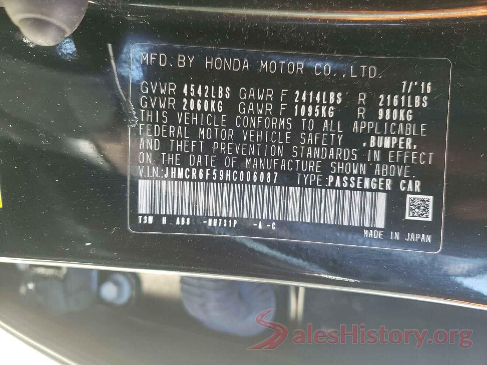 JHMCR6F59HC006087 2017 HONDA ACCORD