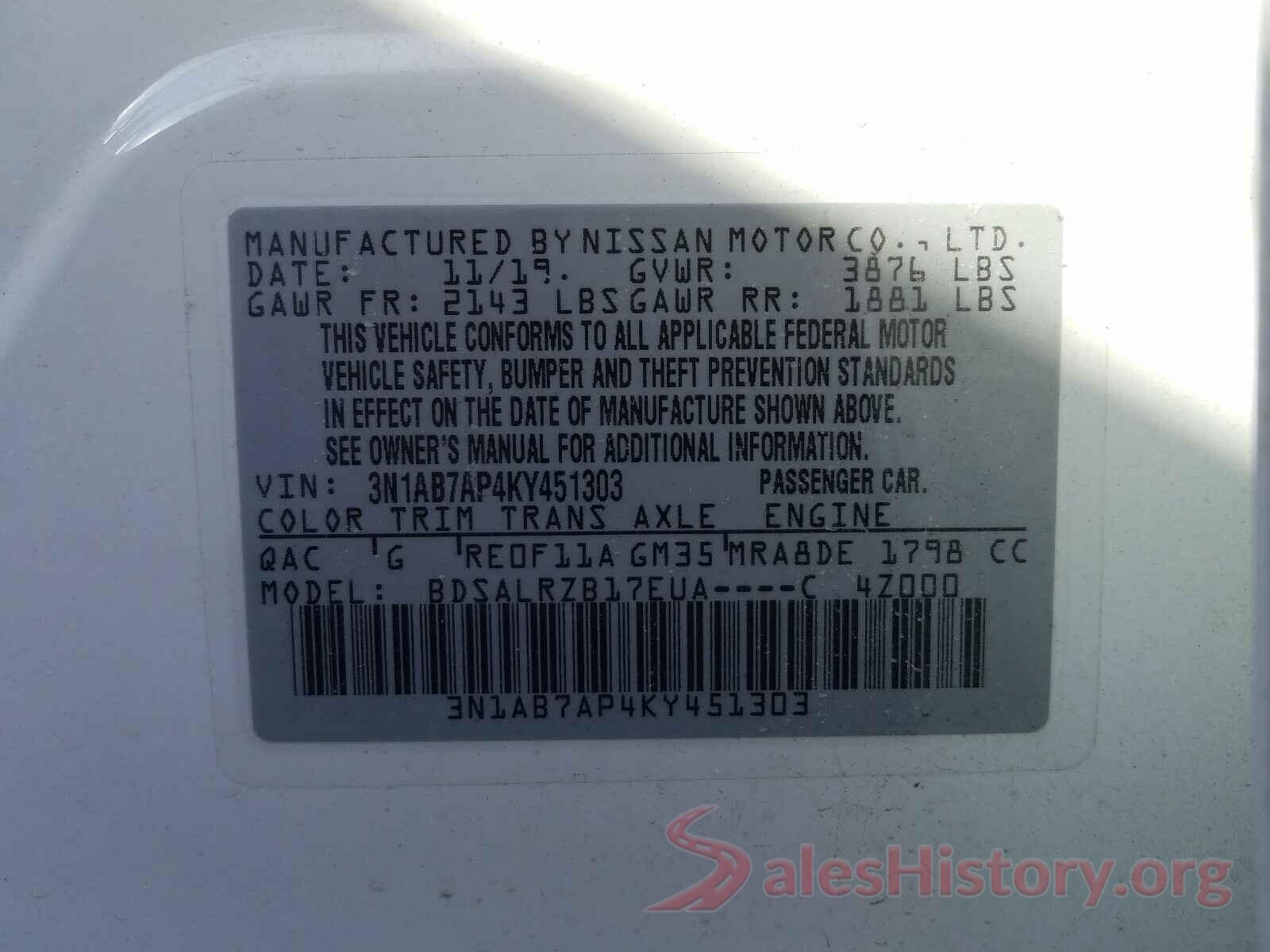 3N1AB7AP4KY451303 2019 NISSAN SENTRA