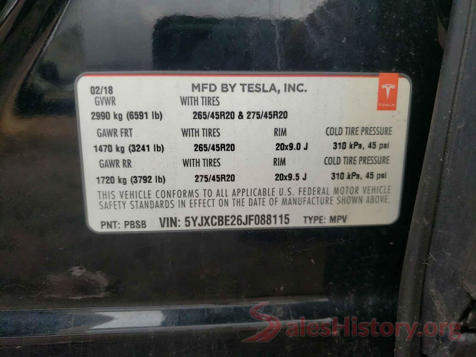 5YJXCBE26JF088115 2018 TESLA MODEL X