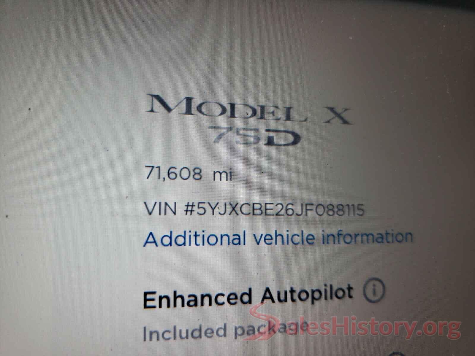 5YJXCBE26JF088115 2018 TESLA MODEL X