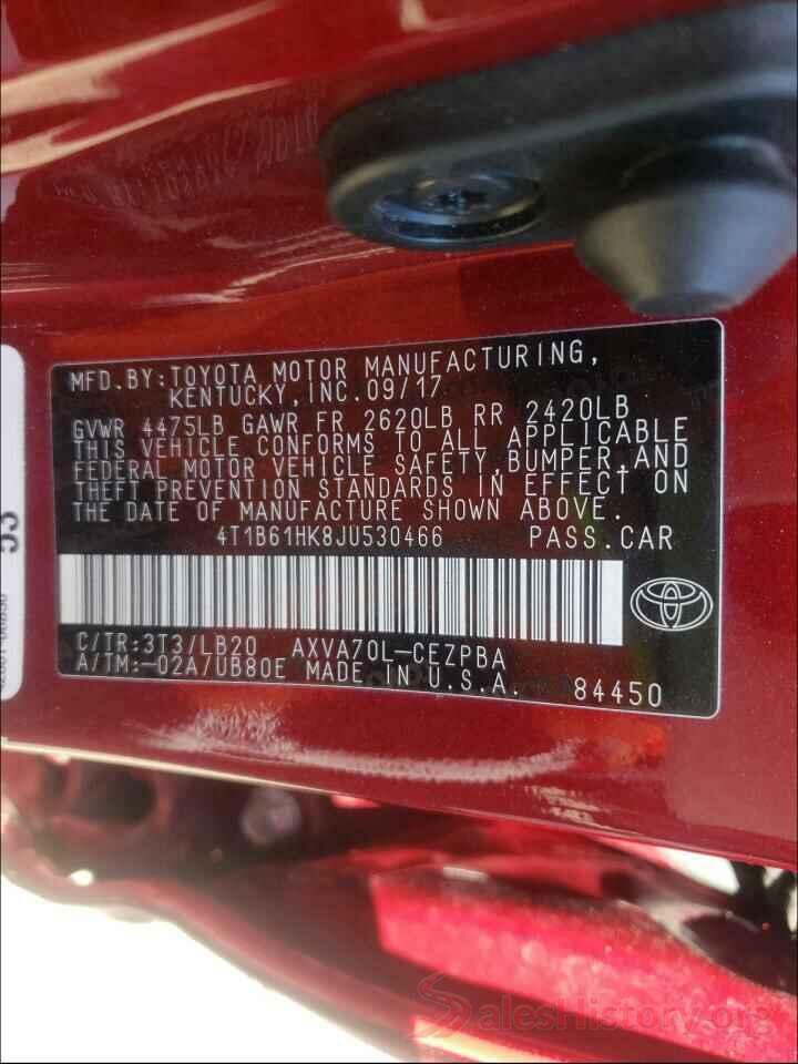 4T1B61HK8JU530466 2018 TOYOTA CAMRY