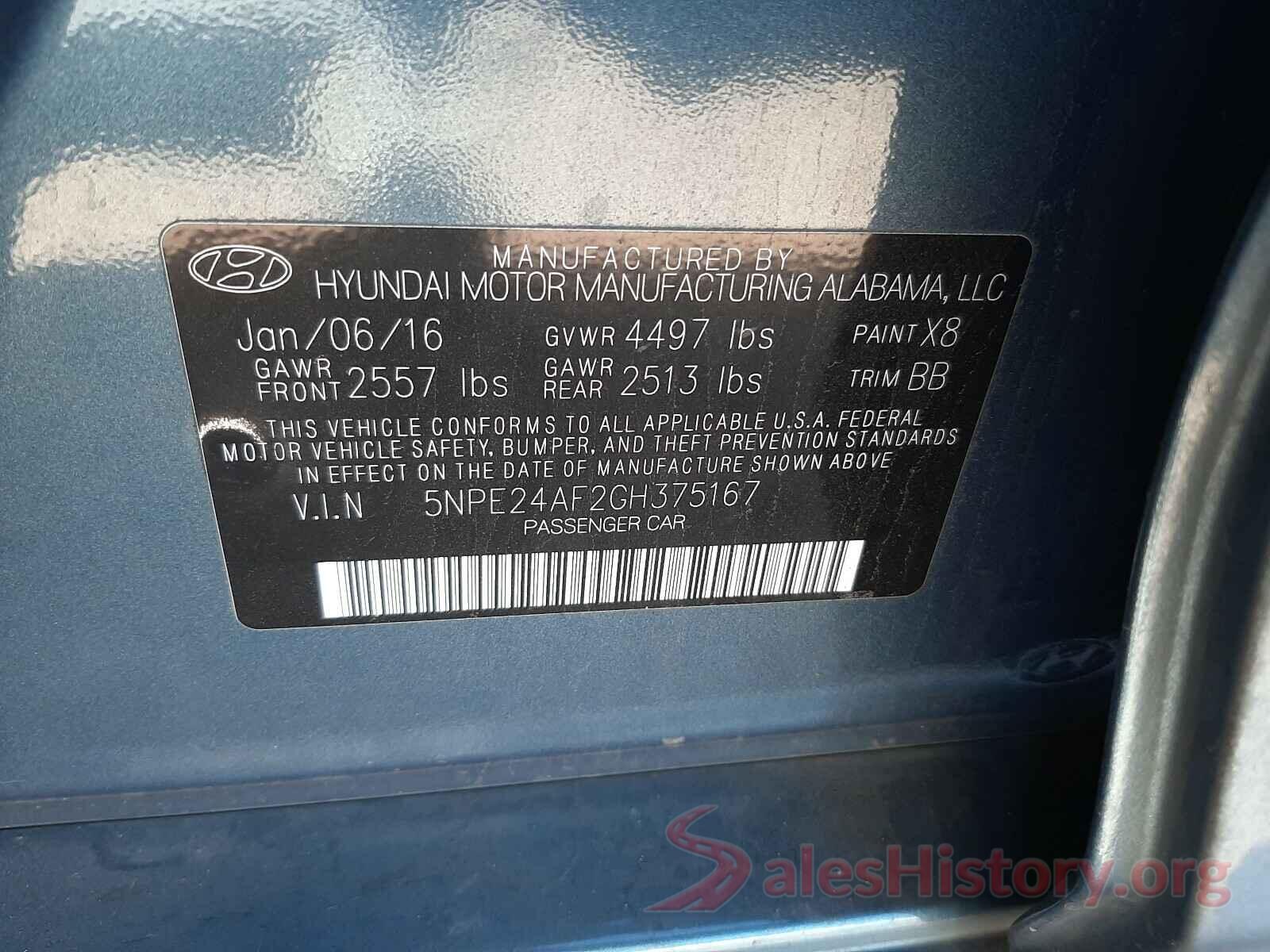 5NPE24AF2GH375167 2016 HYUNDAI SONATA