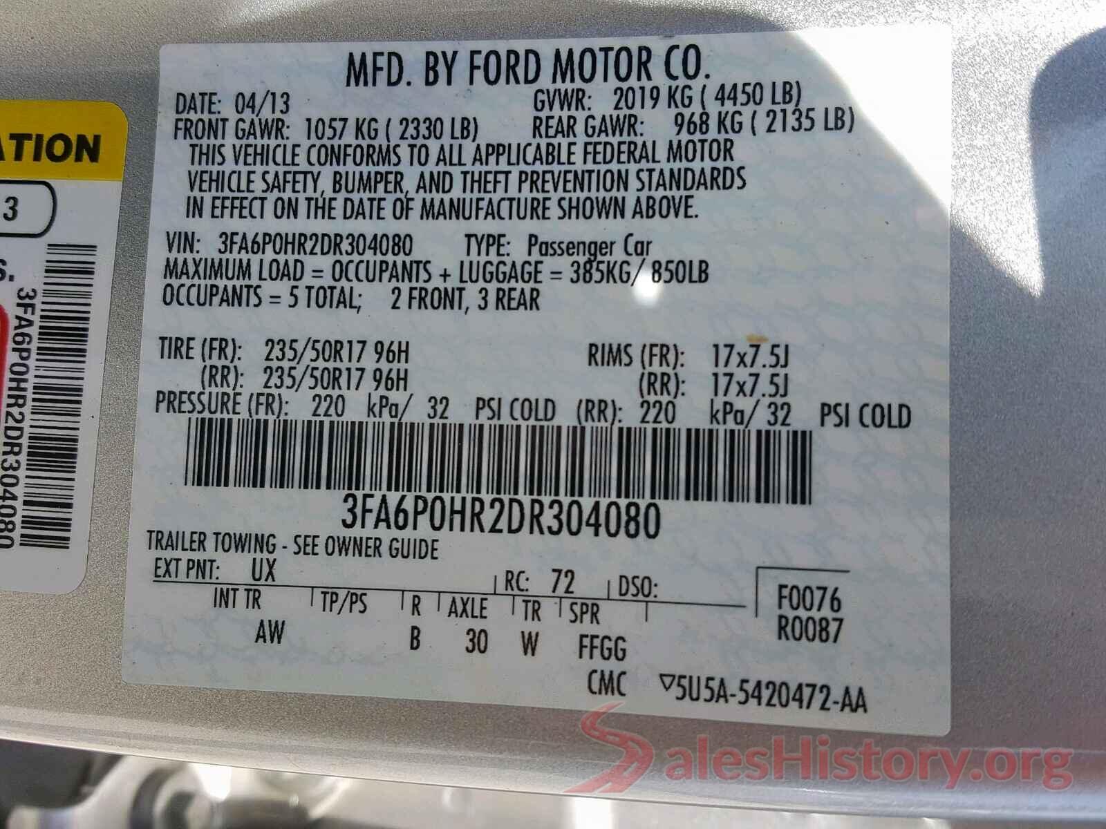 3FA6P0HR2DR304080 2013 FORD FUSION SE