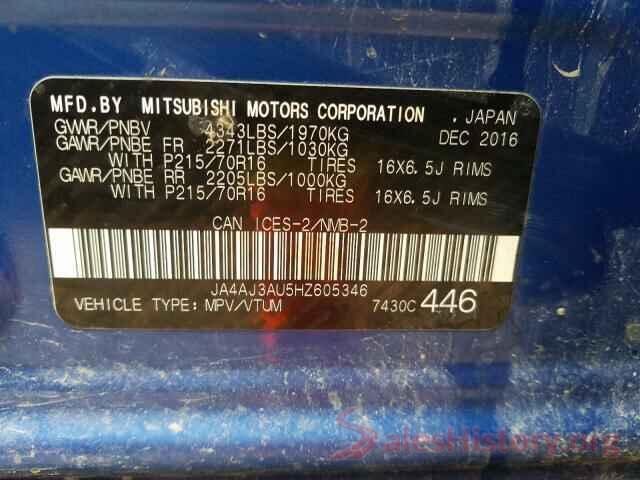 JA4AJ3AU5HZ605346 2017 MITSUBISHI OUTLANDER