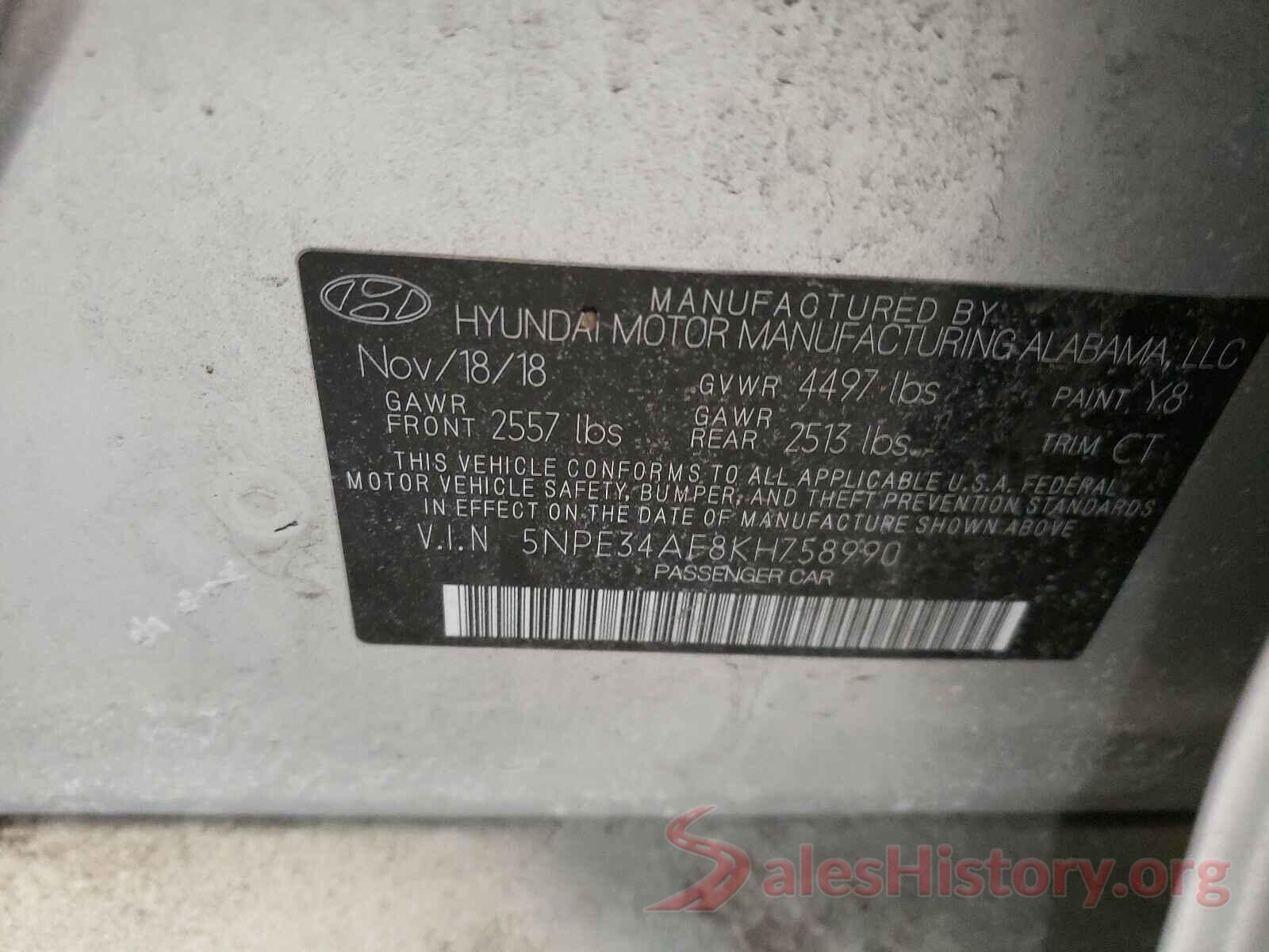 5NPE34AF8KH758990 2019 HYUNDAI SONATA