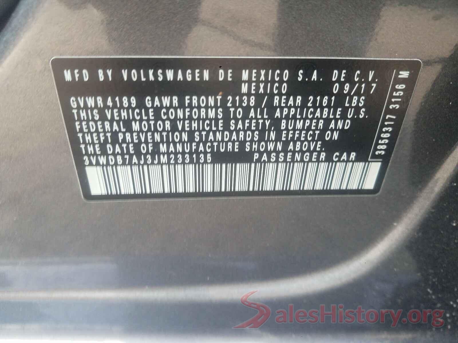 3VWDB7AJ3JM233135 2018 VOLKSWAGEN JETTA