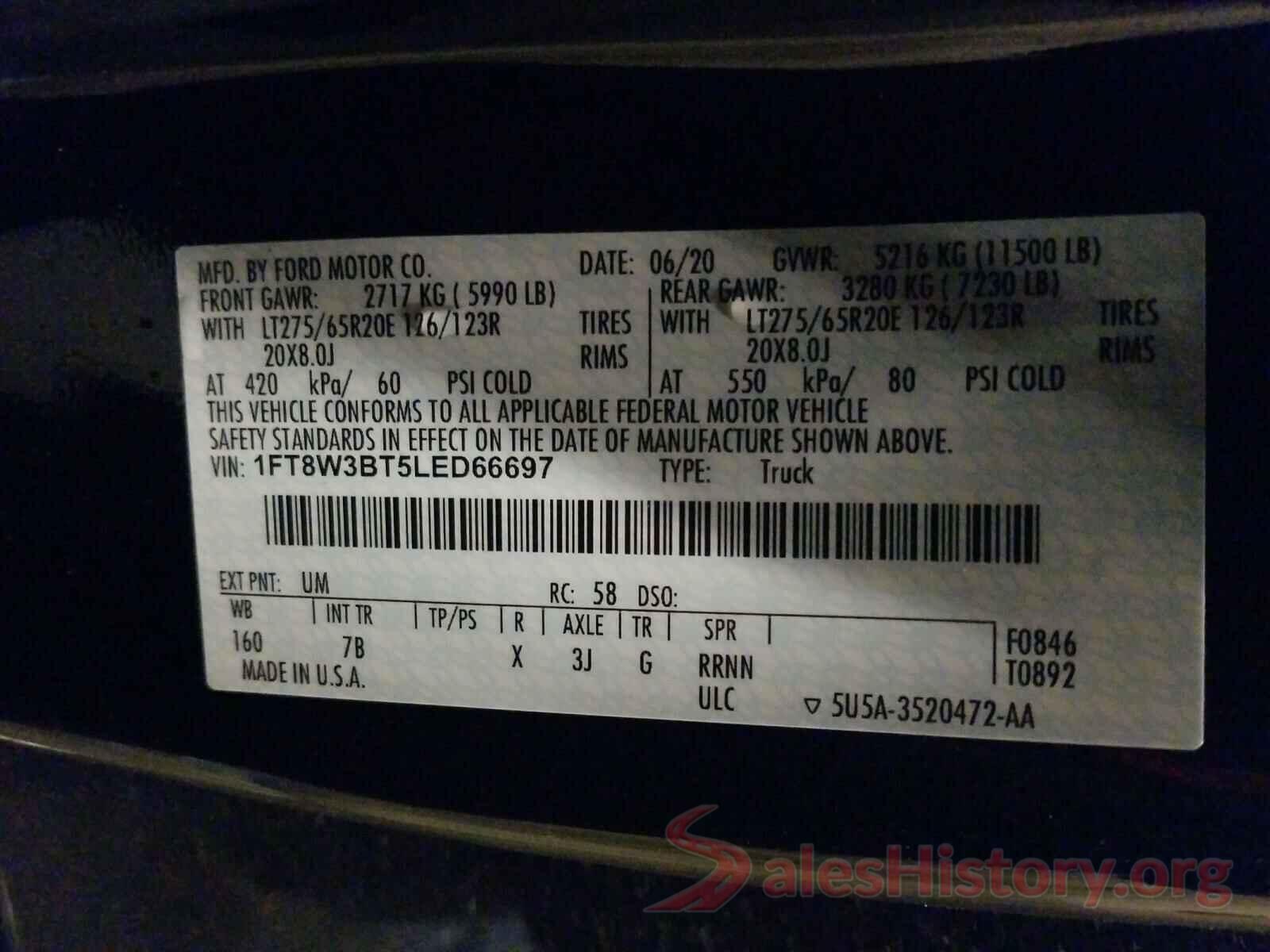 1FT8W3BT5LED66697 2020 FORD F350