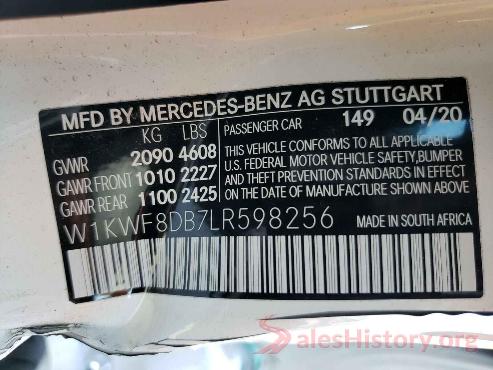 W1KWF8DB7LR598256 2020 MERCEDES-BENZ C CLASS