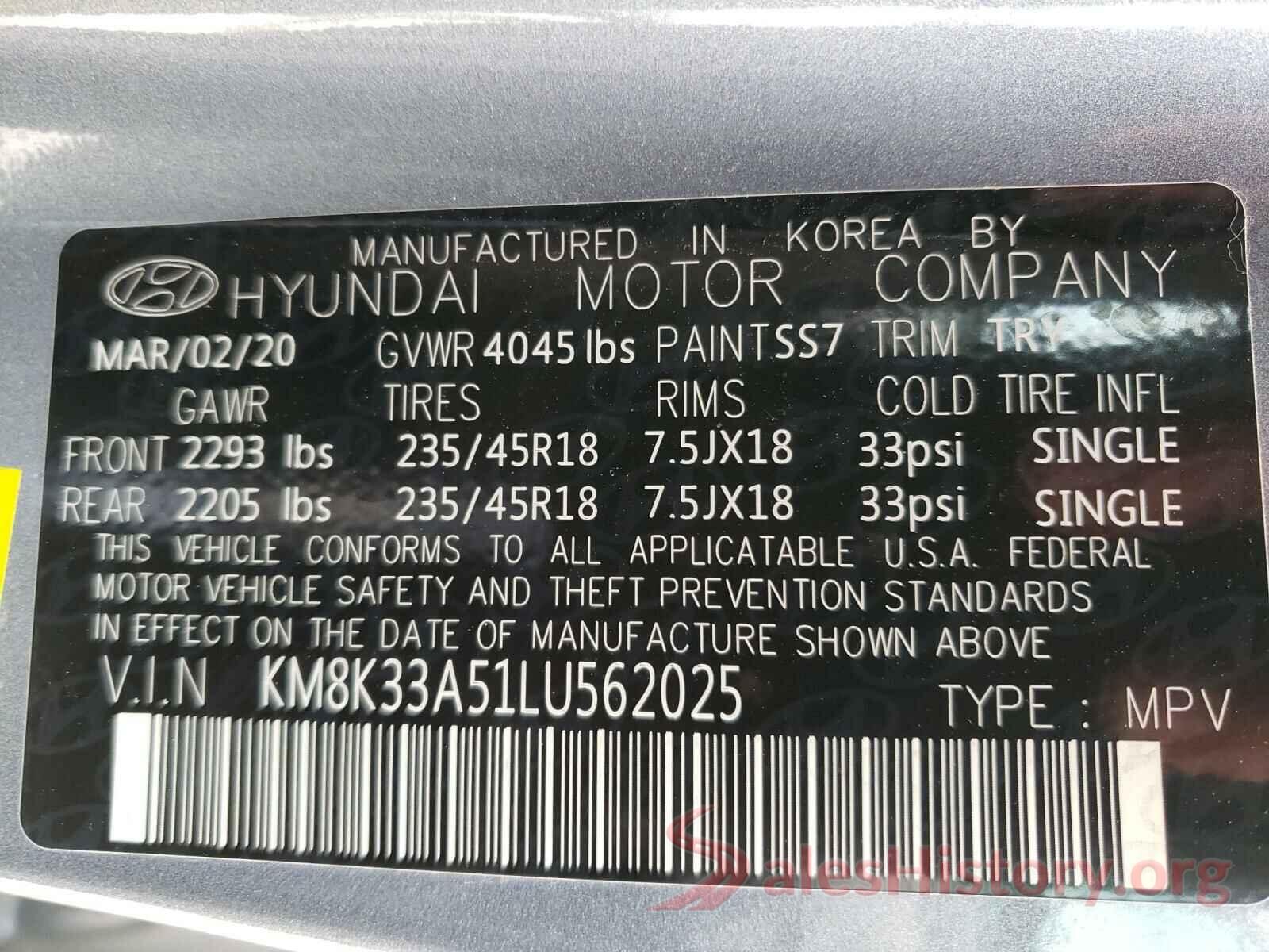 KM8K33A51LU562025 2020 HYUNDAI KONA