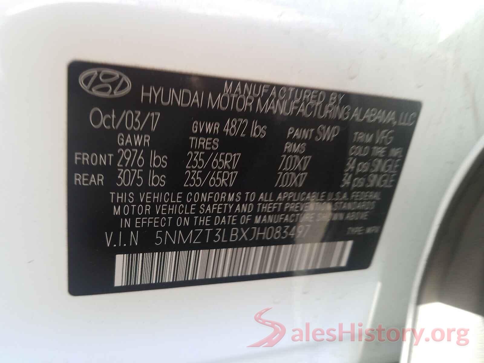 5NMZT3LBXJH083497 2018 HYUNDAI SANTA FE