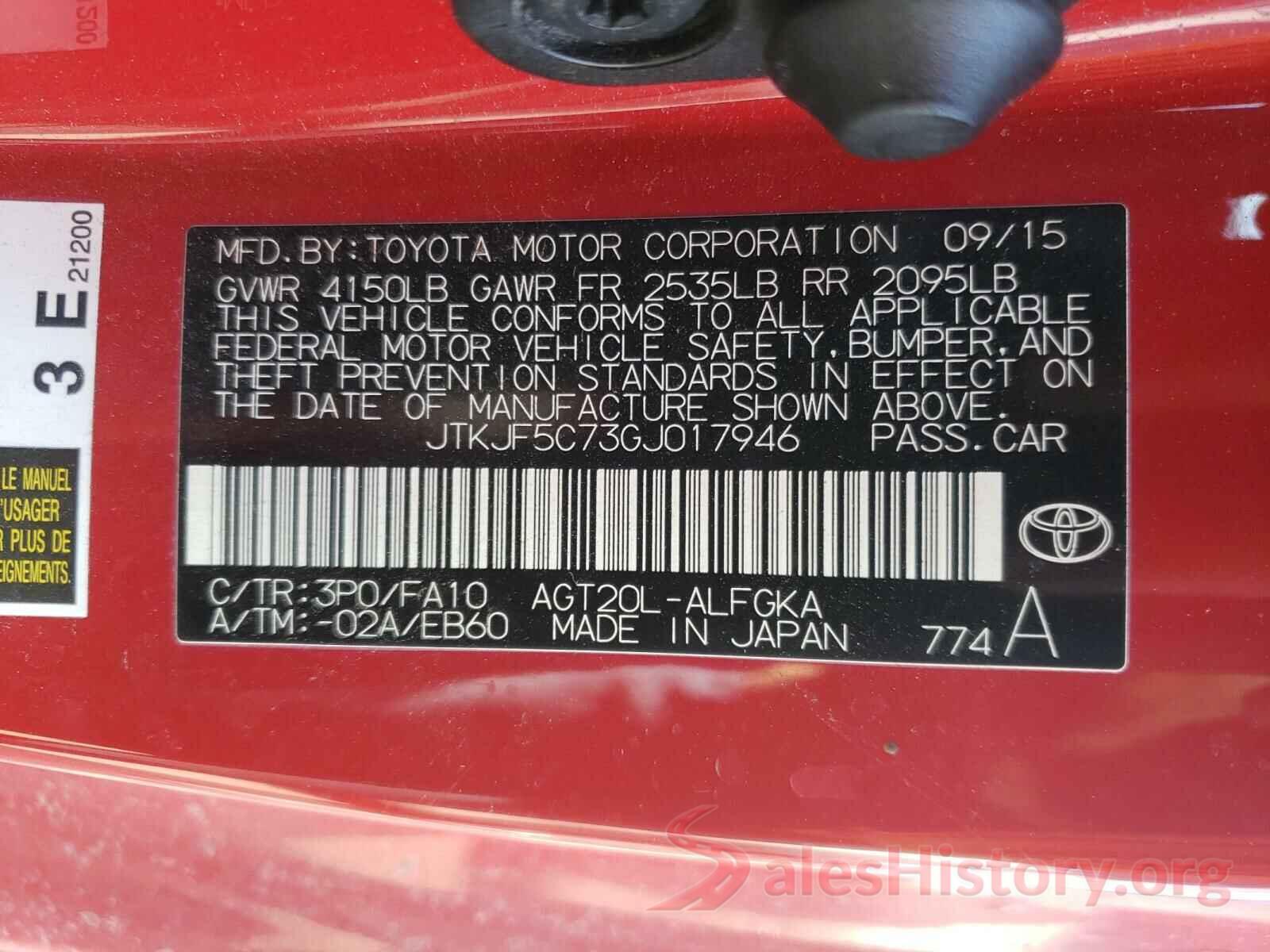 JTKJF5C73GJ017946 2016 TOYOTA SCION