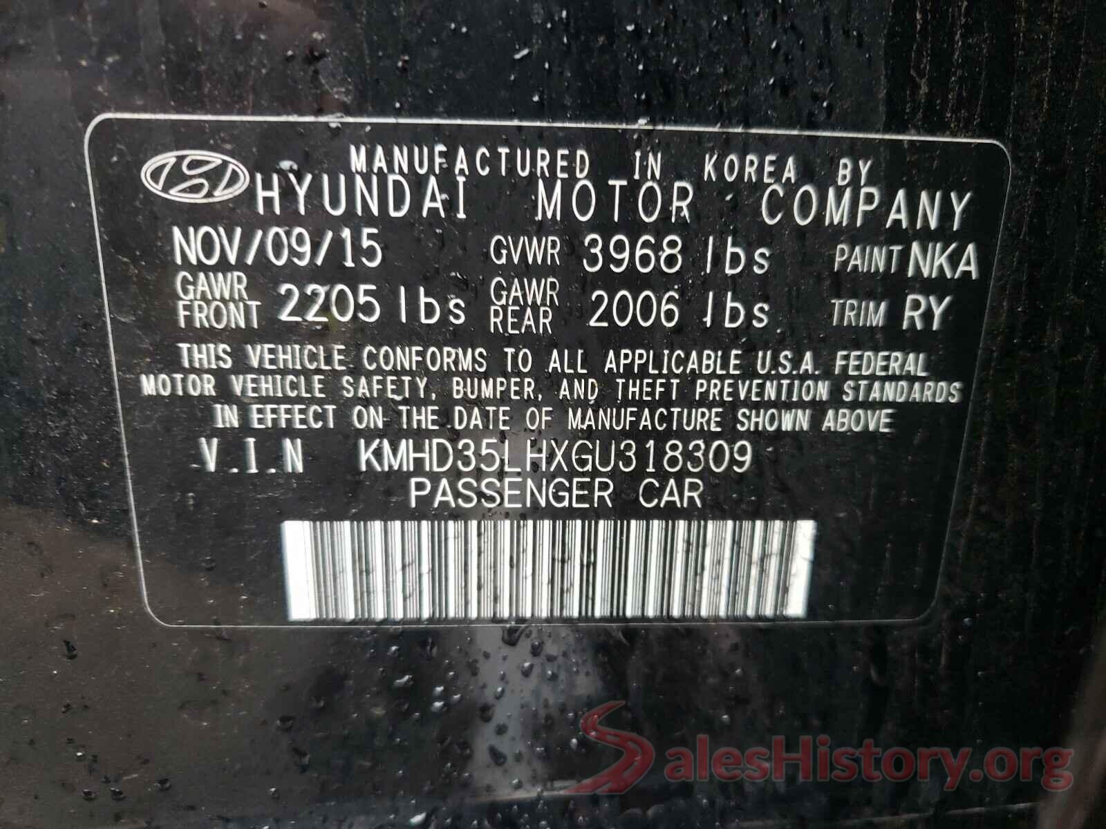 KMHD35LHXGU318309 2016 HYUNDAI ELANTRA