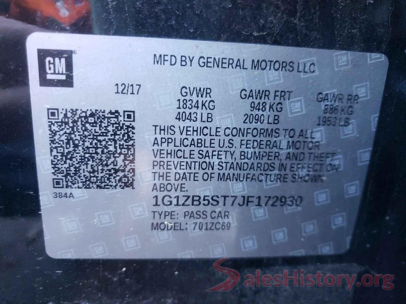 1G1ZB5ST7JF172930 2018 CHEVROLET MALIBU