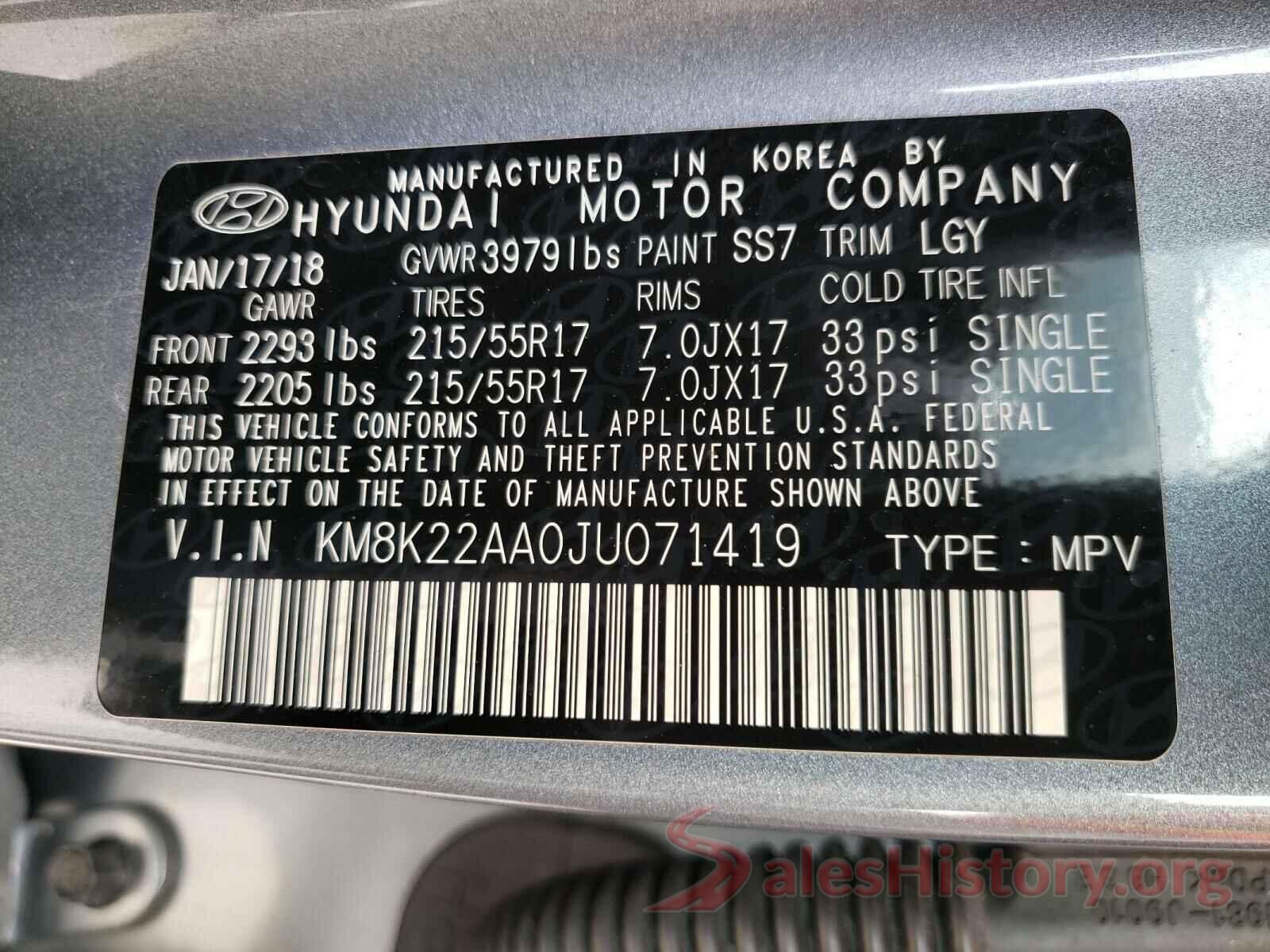 KM8K22AA0JU071419 2018 HYUNDAI KONA