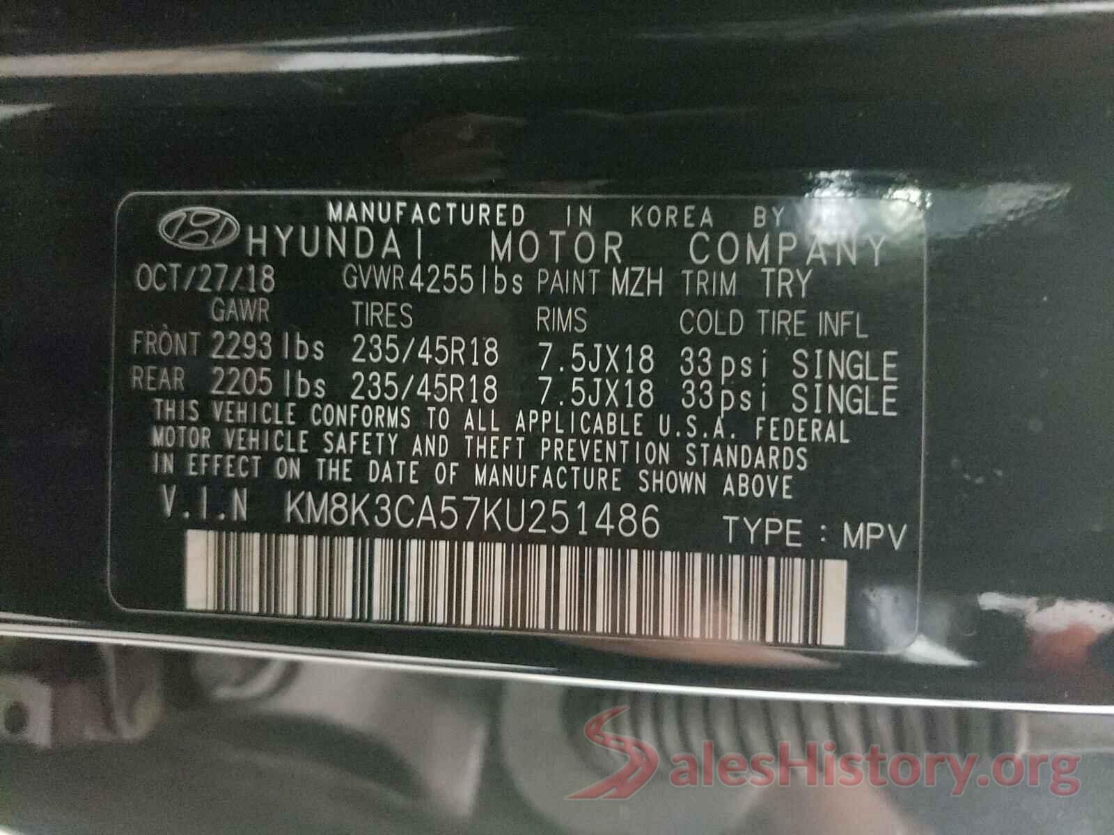 KM8K3CA57KU251486 2019 HYUNDAI KONA