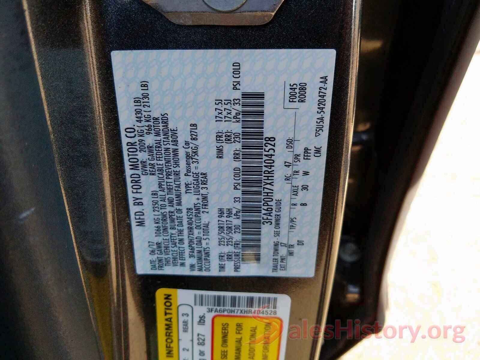 3FA6P0H7XHR404528 2017 FORD FUSION