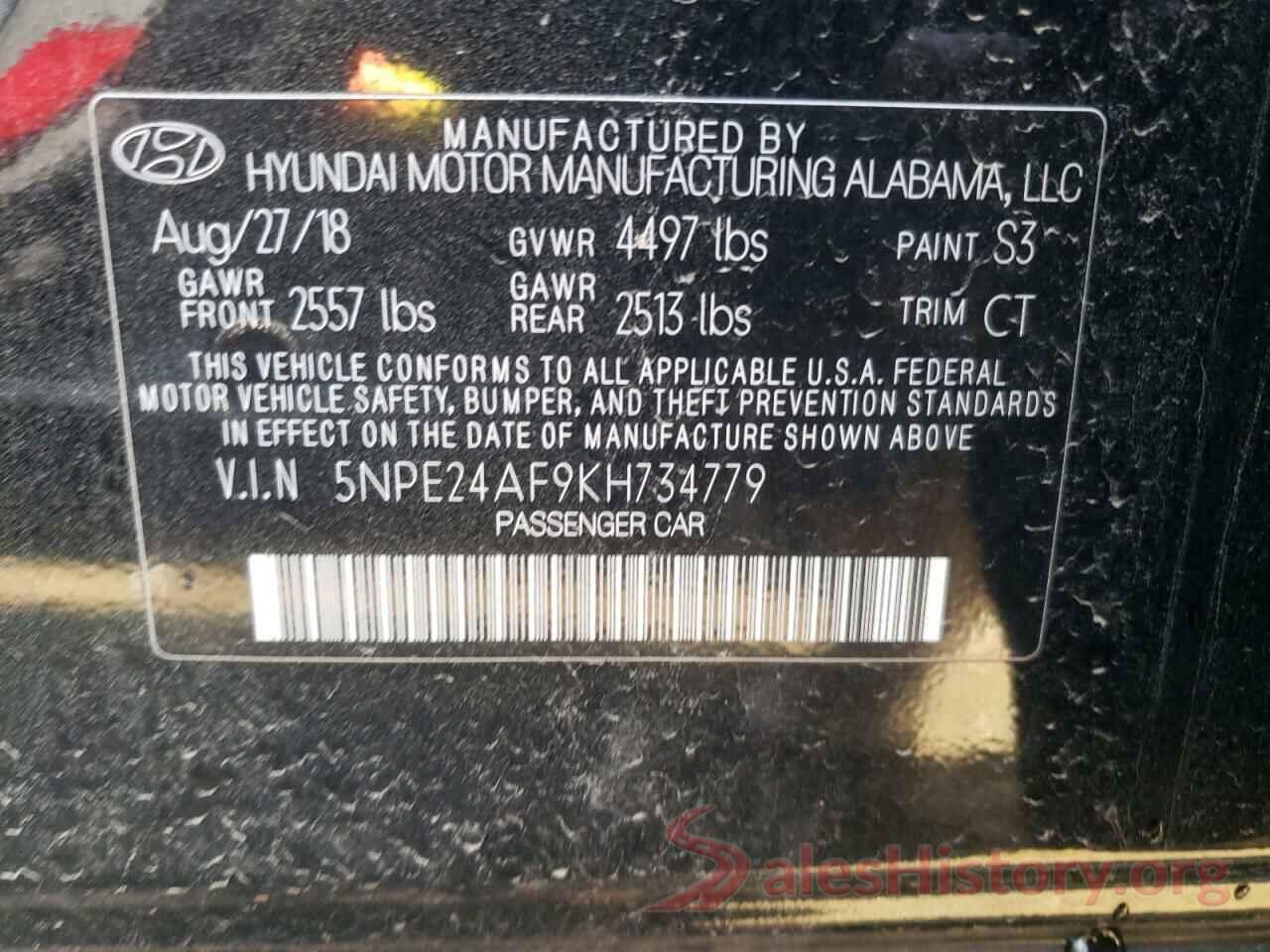 5NPE24AF9KH734779 2019 HYUNDAI SONATA