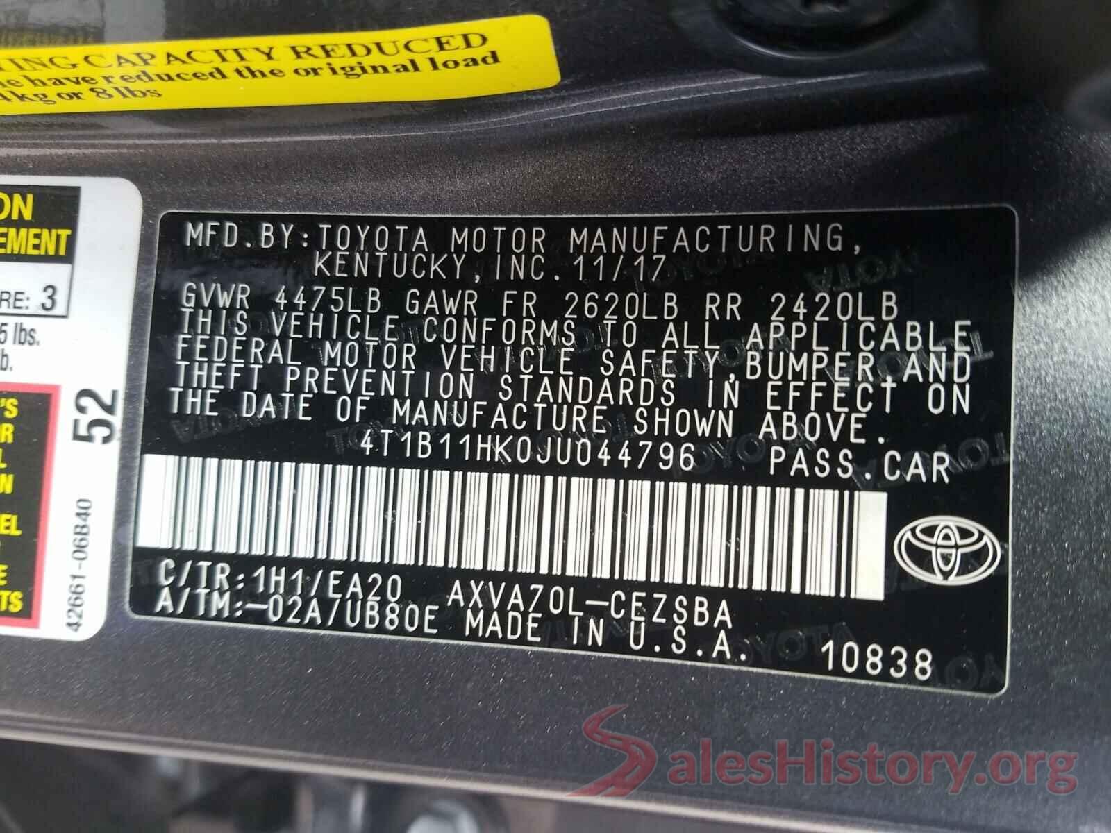 4T1B11HK0JU044796 2018 TOYOTA CAMRY