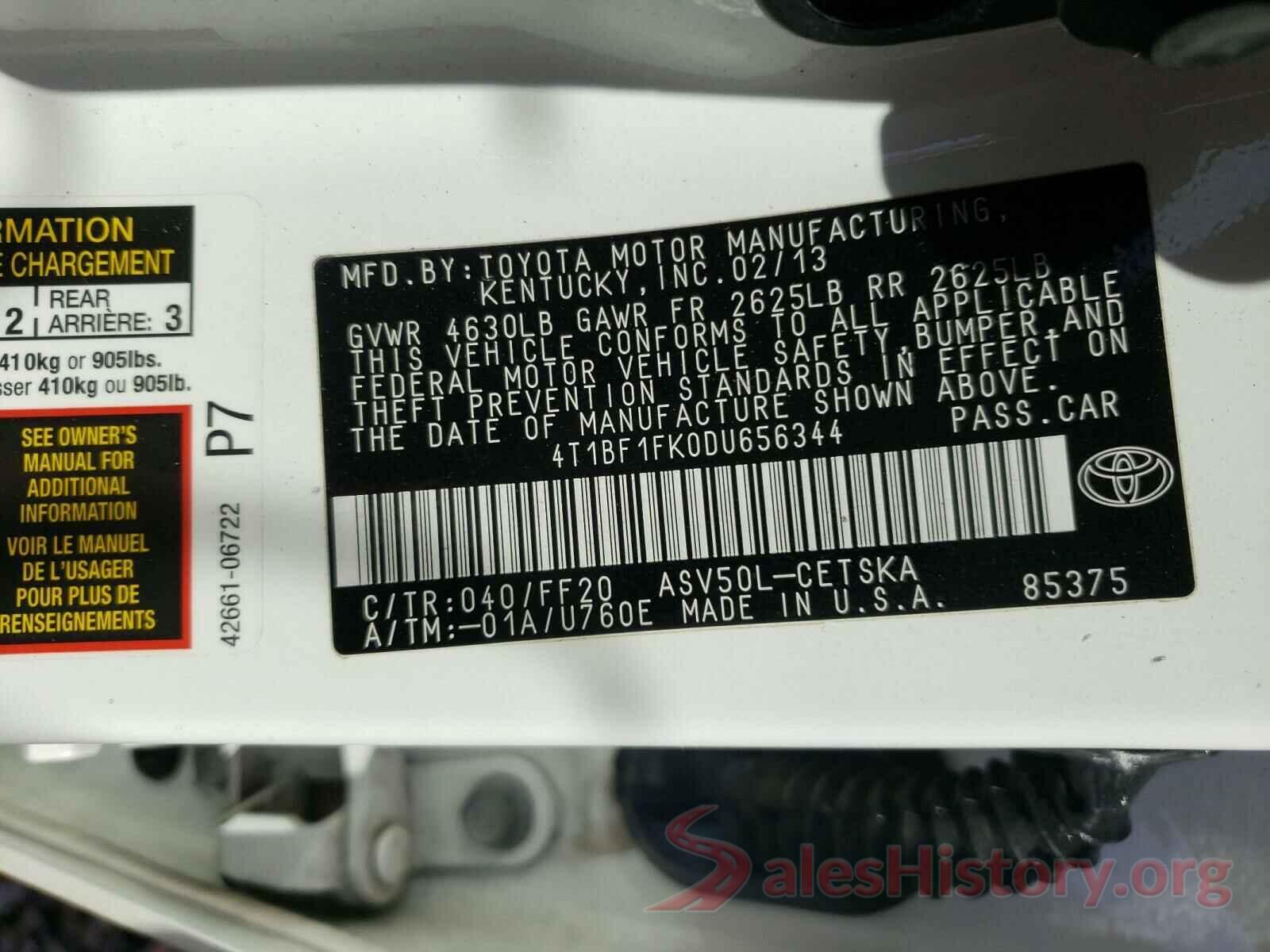 4T1BF1FK0DU656344 2013 TOYOTA CAMRY