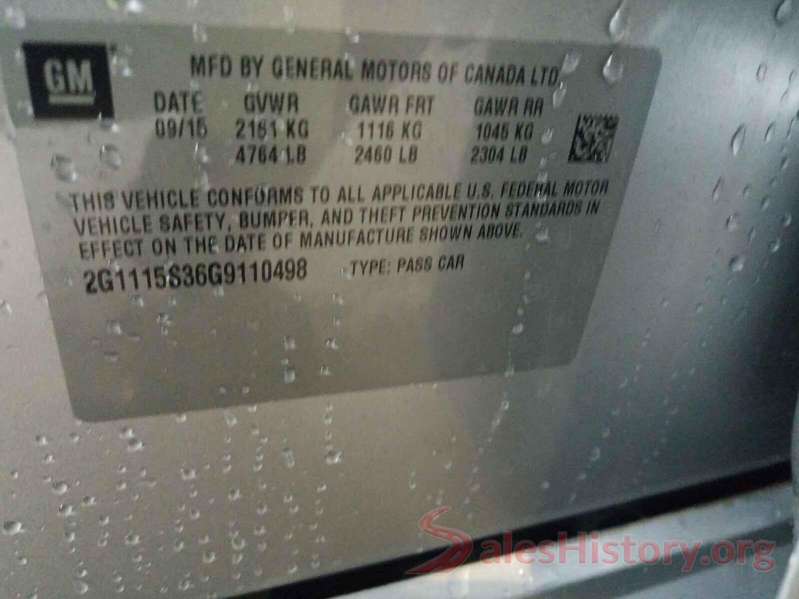 2G1115S36G9110498 2016 CHEVROLET IMPALA