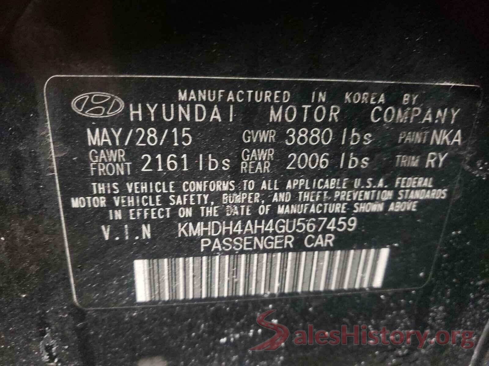 KMHDH4AH4GU567459 2016 HYUNDAI ELANTRA