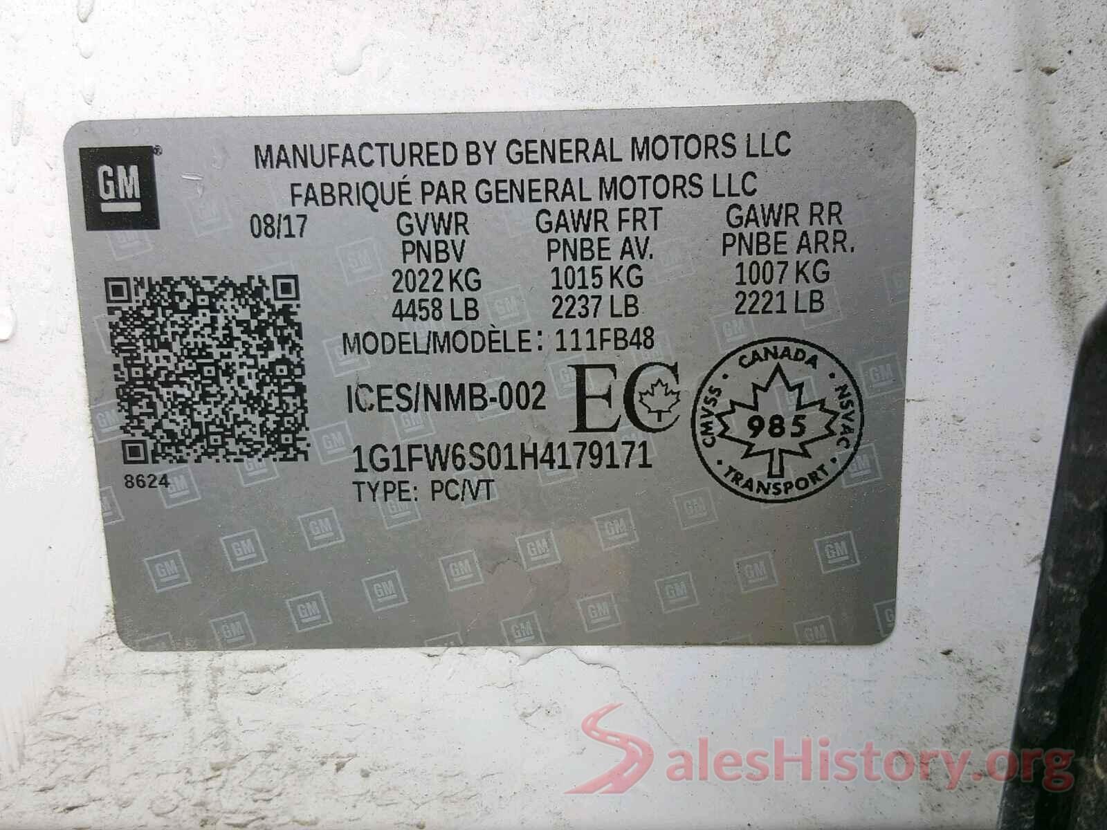 1G1FW6S01H4179171 2017 CHEVROLET BOLT