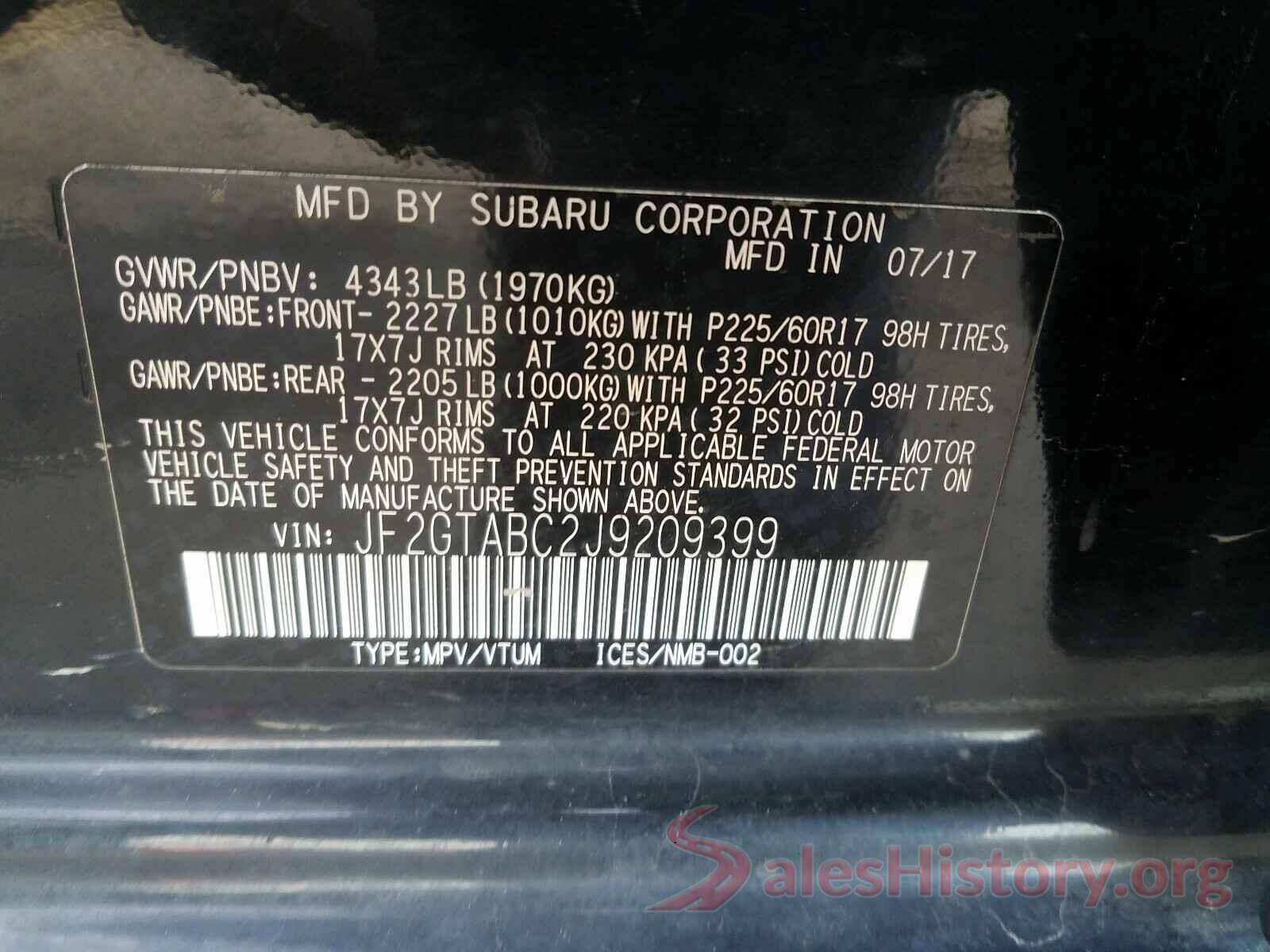 JF2GTABC2J9209399 2018 SUBARU CROSSTREK